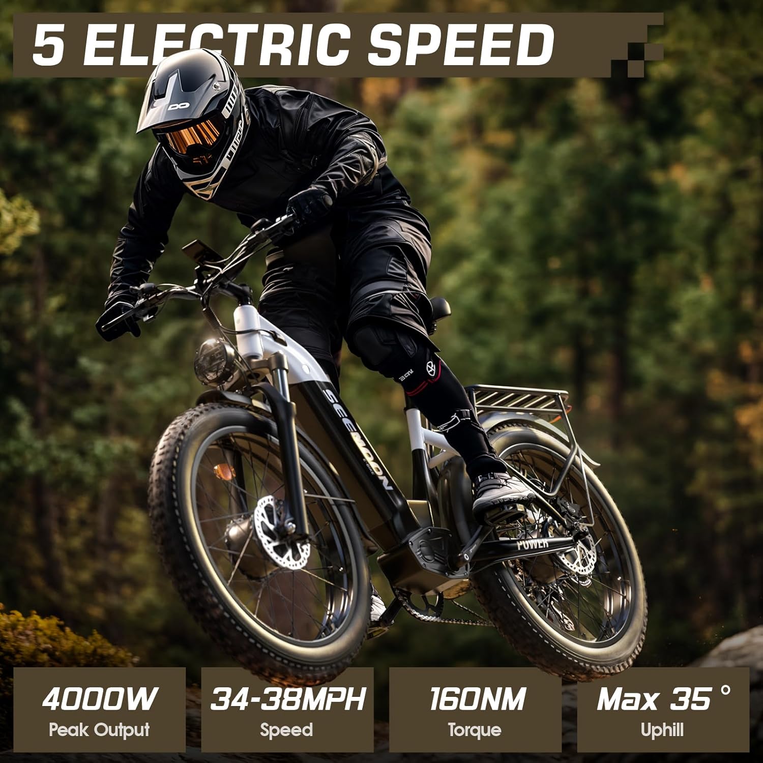 Dual Motor Electric Bike for Adults, 4000W Peak Power, Up to 38 MPH, Up to 105 Mile Range, 26" Fat Tire Step-Through Commuter E-Bike