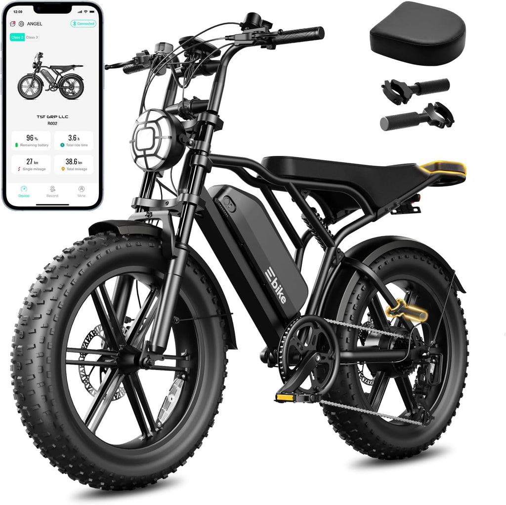 1500W Peak Electric Bike for Adults, 20" Fat Tire E-Bike with Up to 60 Miles Range, Full Suspension, 7-Speed Gear System & Removable Power Pack