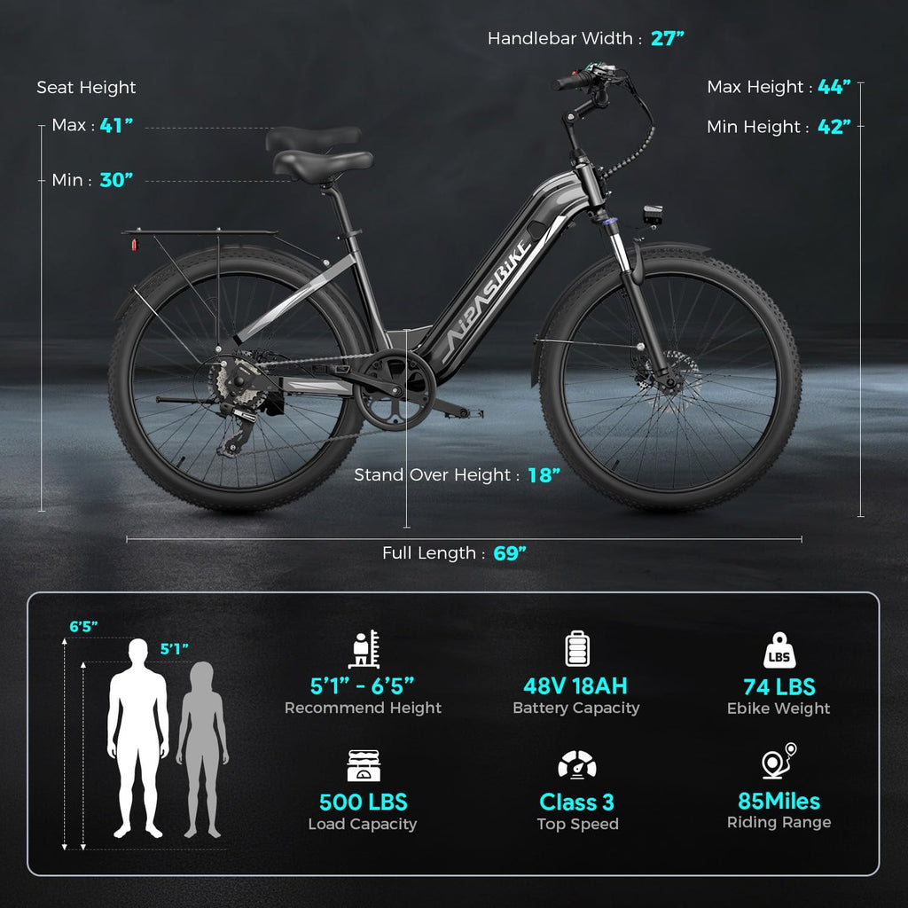 24" Electric Commuter Bike for Adults, 1100W Peak Motor, Up to 85 Mile Range, Adjustable Suspension, All-Terrain City E-Bike
