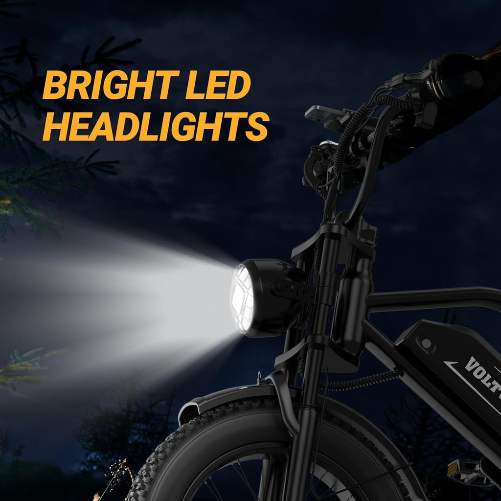 1500W Peak Electric Bike for Adults, Full Suspension Fat Tire E-Bike, Up to 31 MPH Speed, 25–70 Miles Range, Removable Power Pack, LED Headlight & All-Terrain Tires