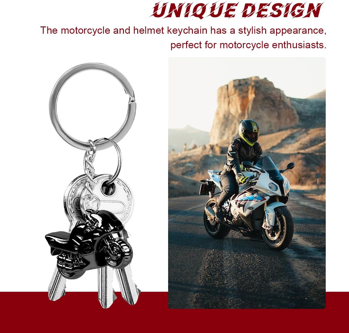 2 PCS Motorcycle Helmet Keychain, Creative Motorcycle Keychain Helmet Key Fob