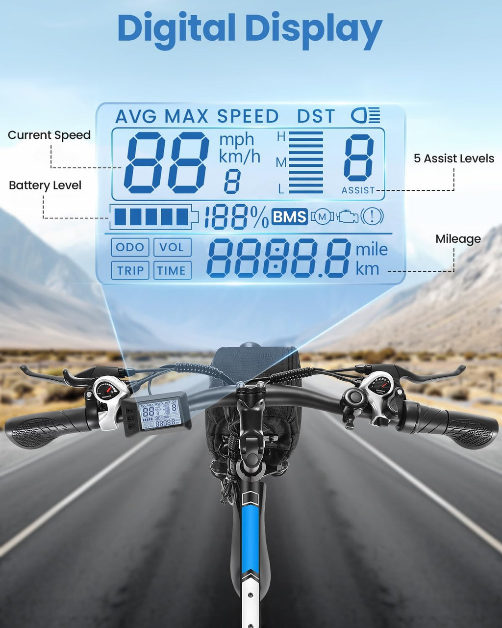 26" Folding Electric Mountain Bike for Adults with 749W Peak Motor, Dual Shock Absorbers, 21-Speed Gear System, Up to 19.8 MPH & 50 Miles Range
