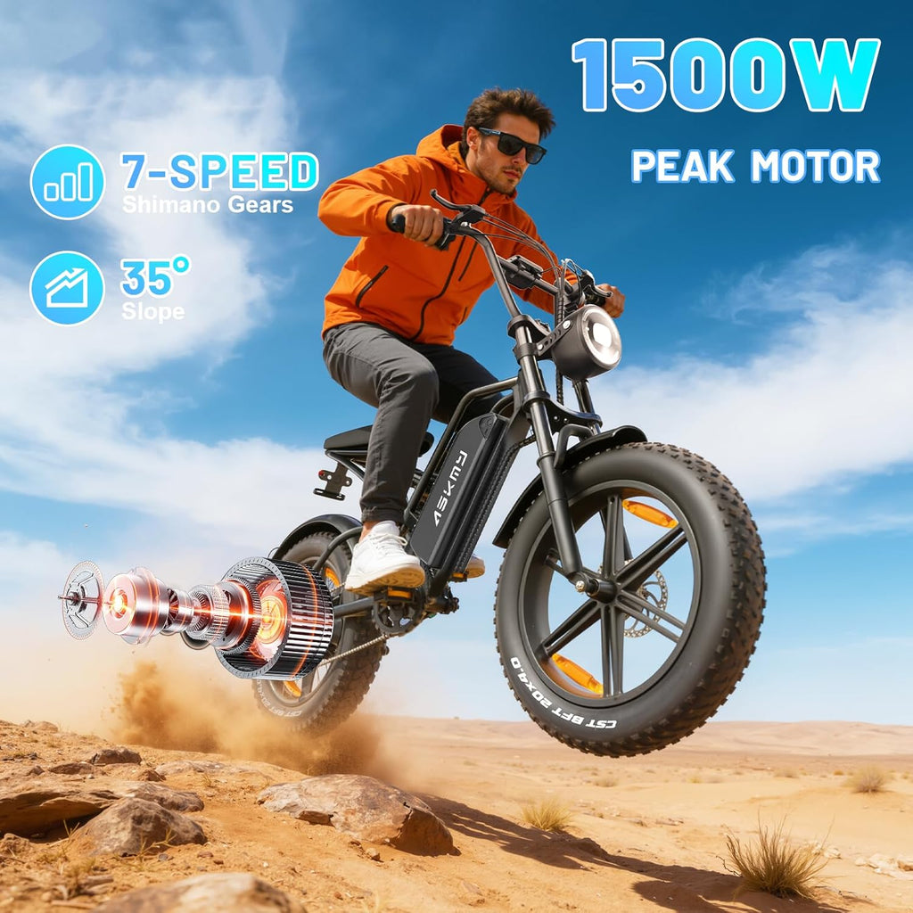 20" Fat Tire Electric Bike for Adults – 1000W Max Motor, UL 2849 Certified Safety E-Bike with 48V 15Ah Removable Battery