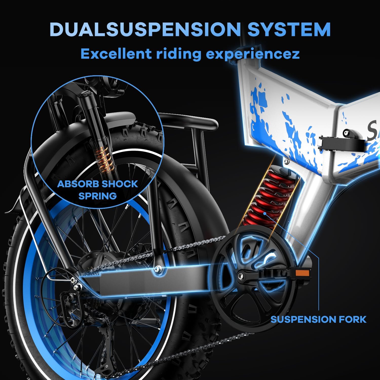 20" Folding Fat Tire Electric Bike for Adults with 1500W Motor, Dual Suspension, Up to 70 Miles Range & Electric Mountain Bike Design