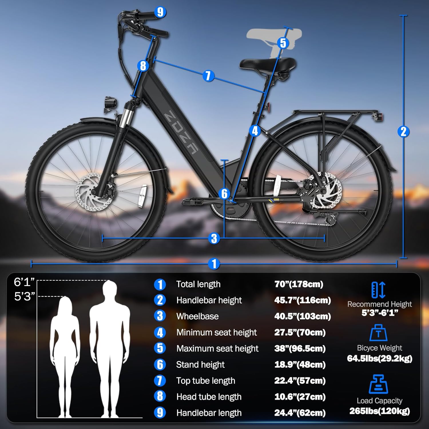 26" Step-Through Electric Bike for Adults, 1000W Peak Motor, Up to 22 MPH, Up to 60 Mile Range, 7-Speed Commuter E-Bike with Front Suspension