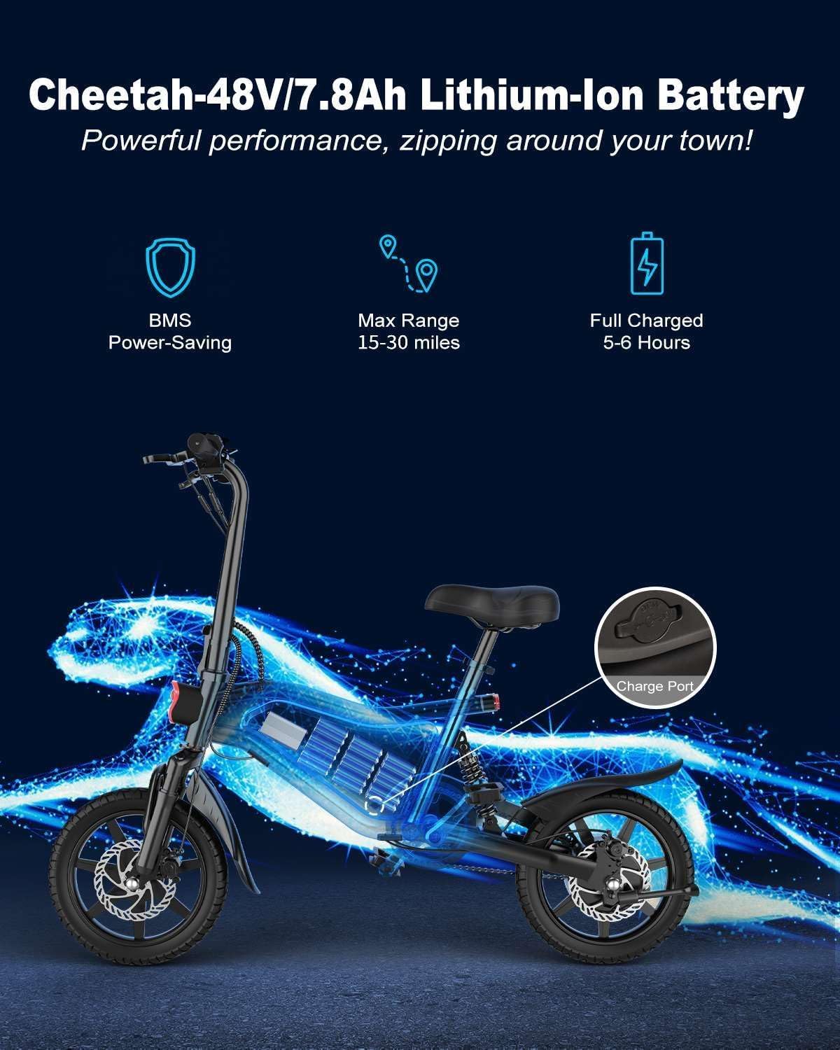 14" Foldable Electric Bike for Adults & Teens, 500W Peak Motor, Up to 19.8 MPH, Triple Shock Absorption, Compact Commuter E-Bike with Cruise Control