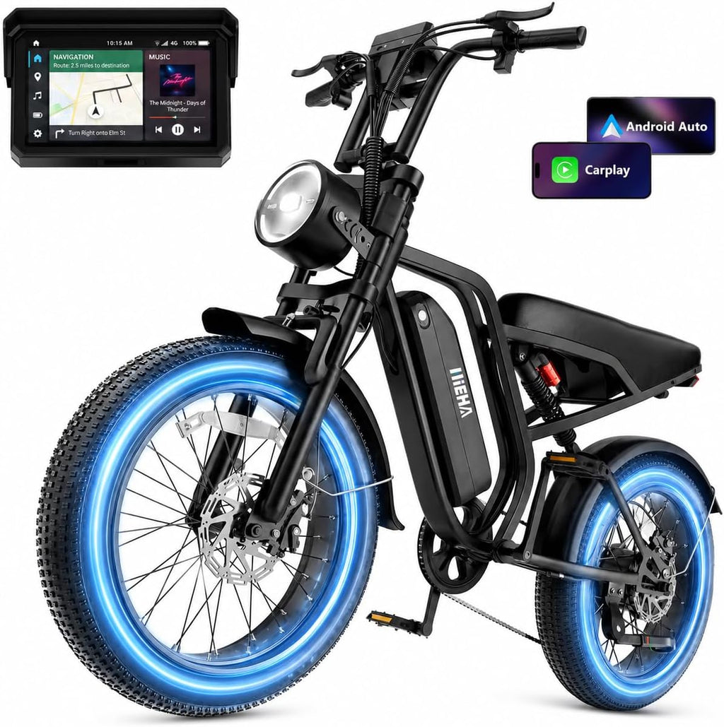 1500W Peak Electric Bike for Adults with Smart Display, 20" Fat Tire E-Bike, Up to 34 MPH & 65 Miles Range, Dual Camera, Full Suspension, All-Terrain Commuter Bicycle
