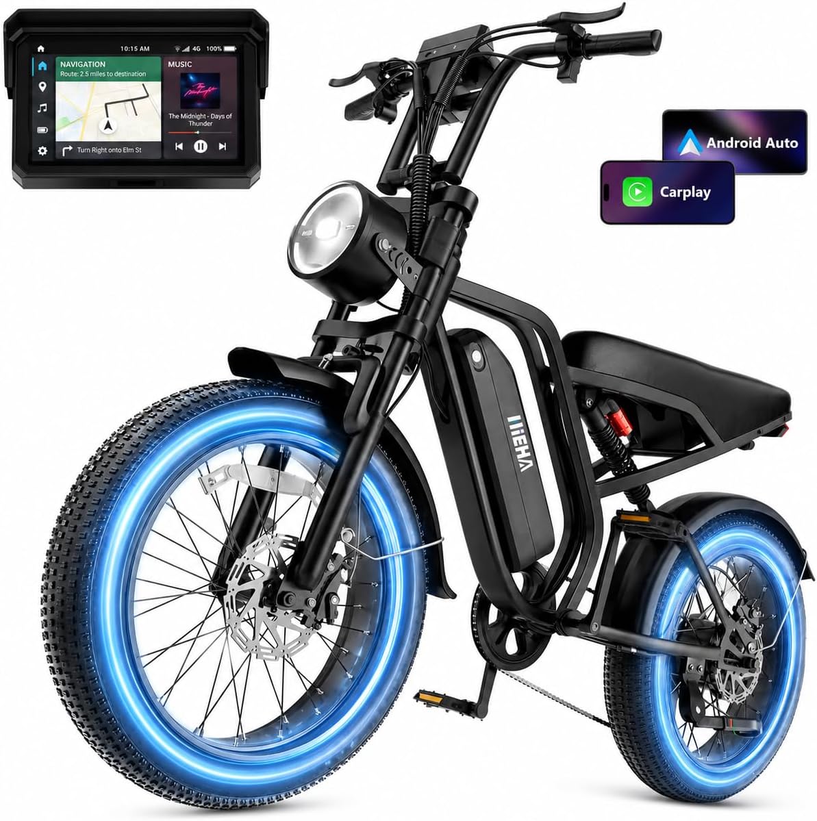 1500W Peak Electric Bike for Adults with Smart Display, 20" Fat Tire E-Bike, Up to 34 MPH & 65 Miles Range, Dual Camera, Full Suspension, All-Terrain Commuter Bicycle