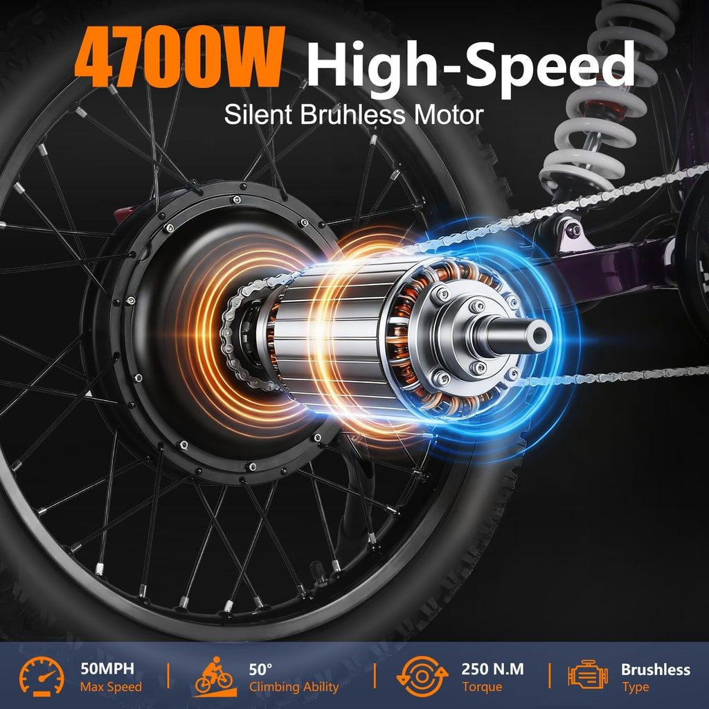 Electric Dirt Bike for Adults & Teens with 3000W/4700W Peak Motor, Dual Suspension, Dual Hydraulic Brakes, Up to 50 MPH & 130 Miles Range
