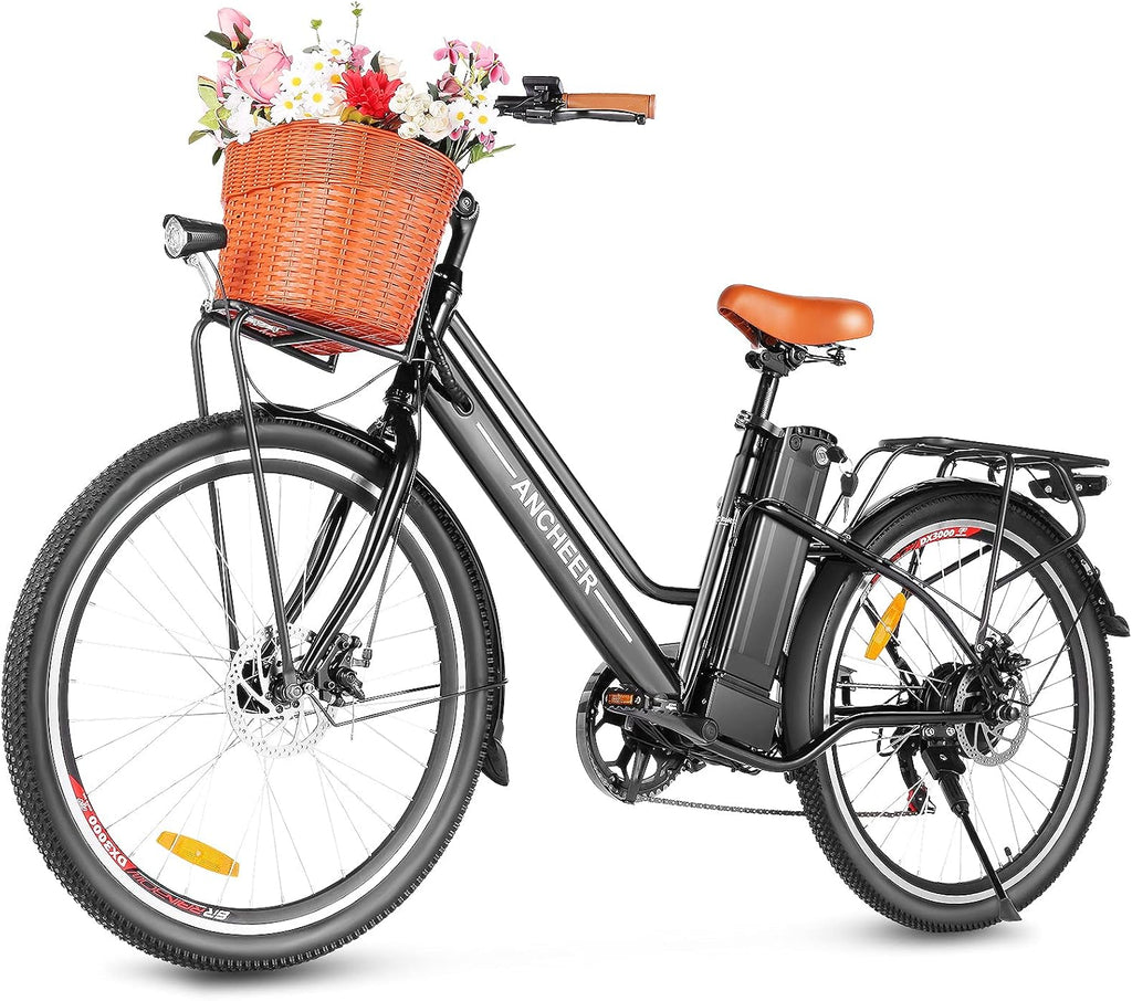 26" Step-Through Electric City Bike for Adults, Peak 749W Motor, Commuter E-Bike with Basket & Up to 50 Miles Range