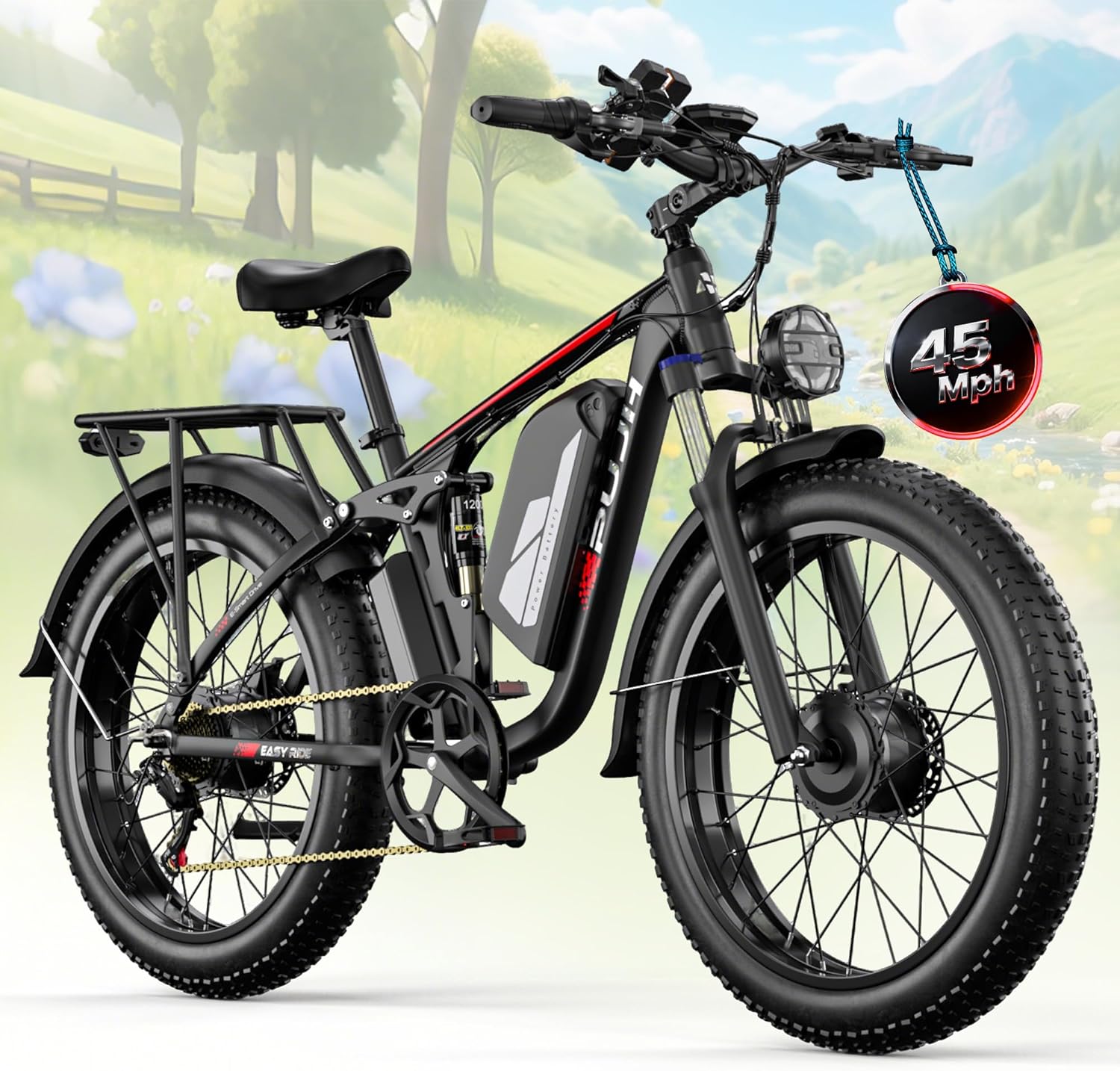 6000W Dual Motor Electric Bike for Adults, 45MPH All-Terrain Fat Tire E-Bike, Up to 110 Miles Range, Full Suspension Off-Road & Commuter Bicycle with 24" Tires