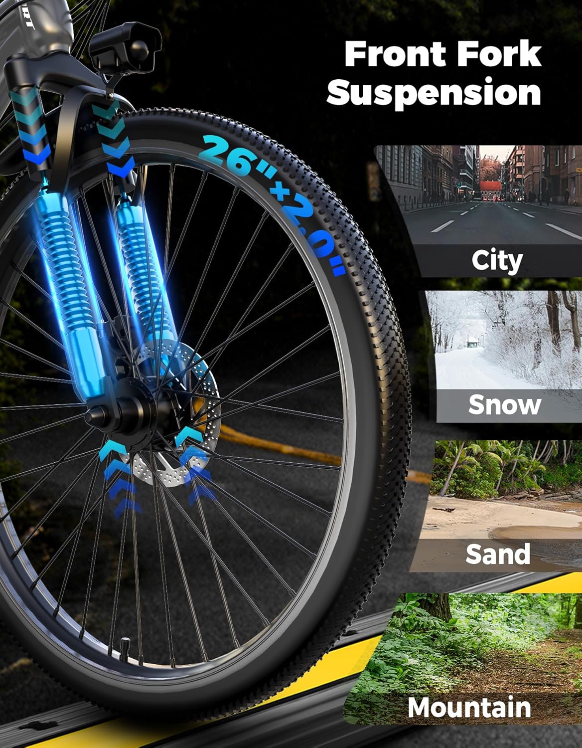 1500W Peak Electric Mountain Bike for Adults, 26" E-Bike with Up to 25 MPH Speed, 65 Miles Range, 7-Speed Gear System & Removable Power Pack
