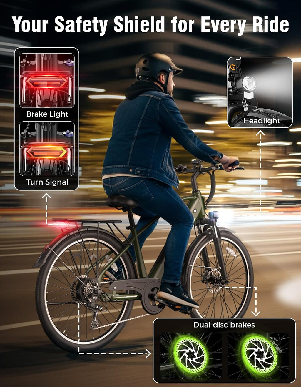 26" Electric Commuter Bike for Adults, Peak 1200W Motor, Up to 28 MPH, City E-Bike with Up to 62 Miles Range