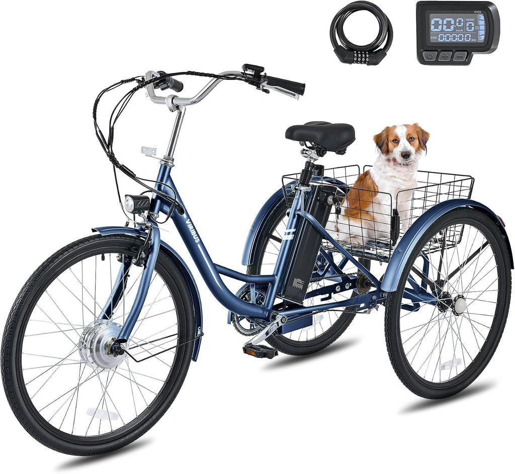 24"/26" Electric Tricycle for Adults, Peak 500W Motor, 3-Wheel Electric Bike with Up to 330 lb Capacity