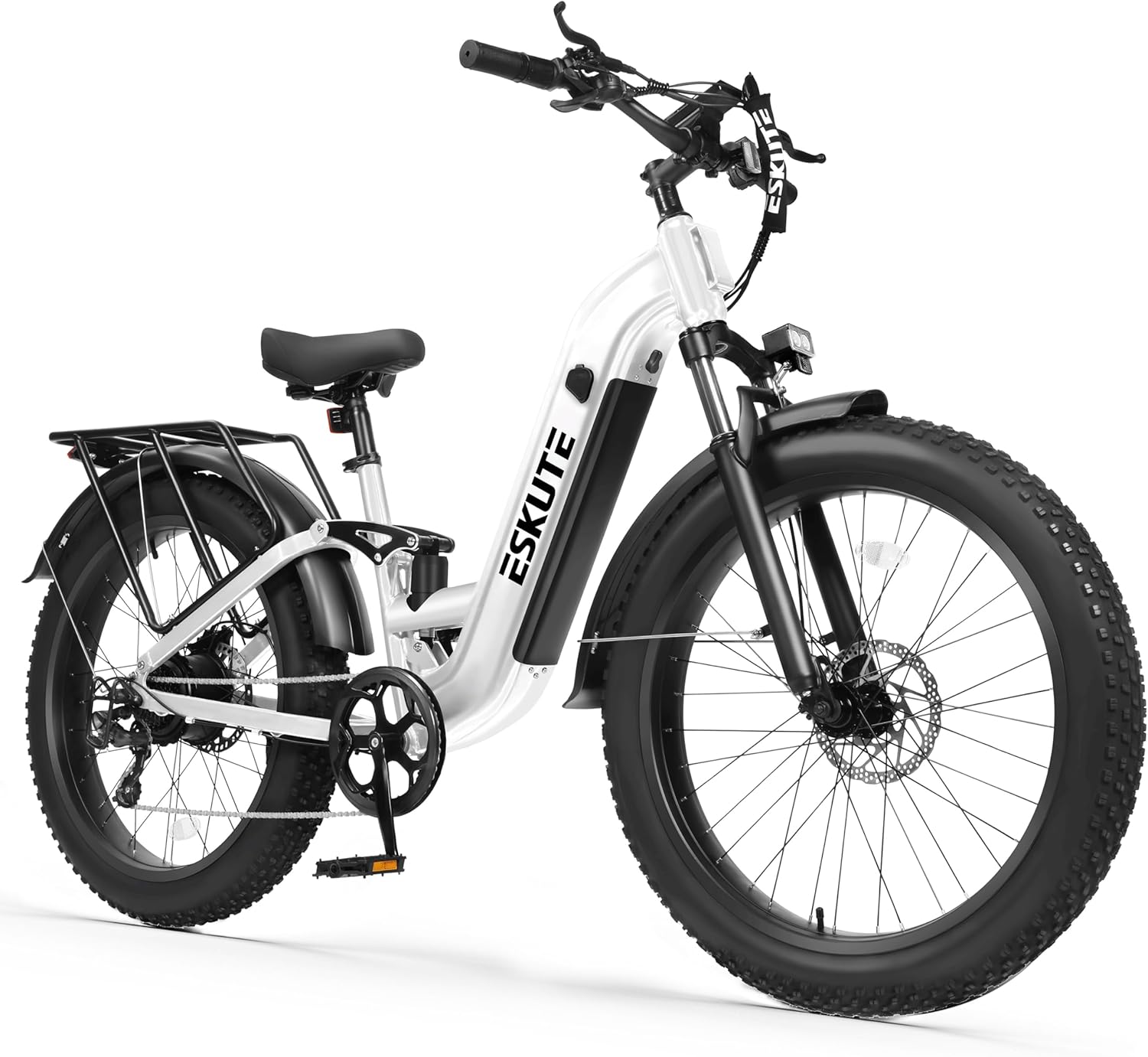 26" × 4.0" Fat Tire Step-Through Electric Bike for Adults, 1500W Peak Motor, Up to 32+ MPH, Up to 80 Mile Range, 8-Speed Full Suspension Commuter E-Bike