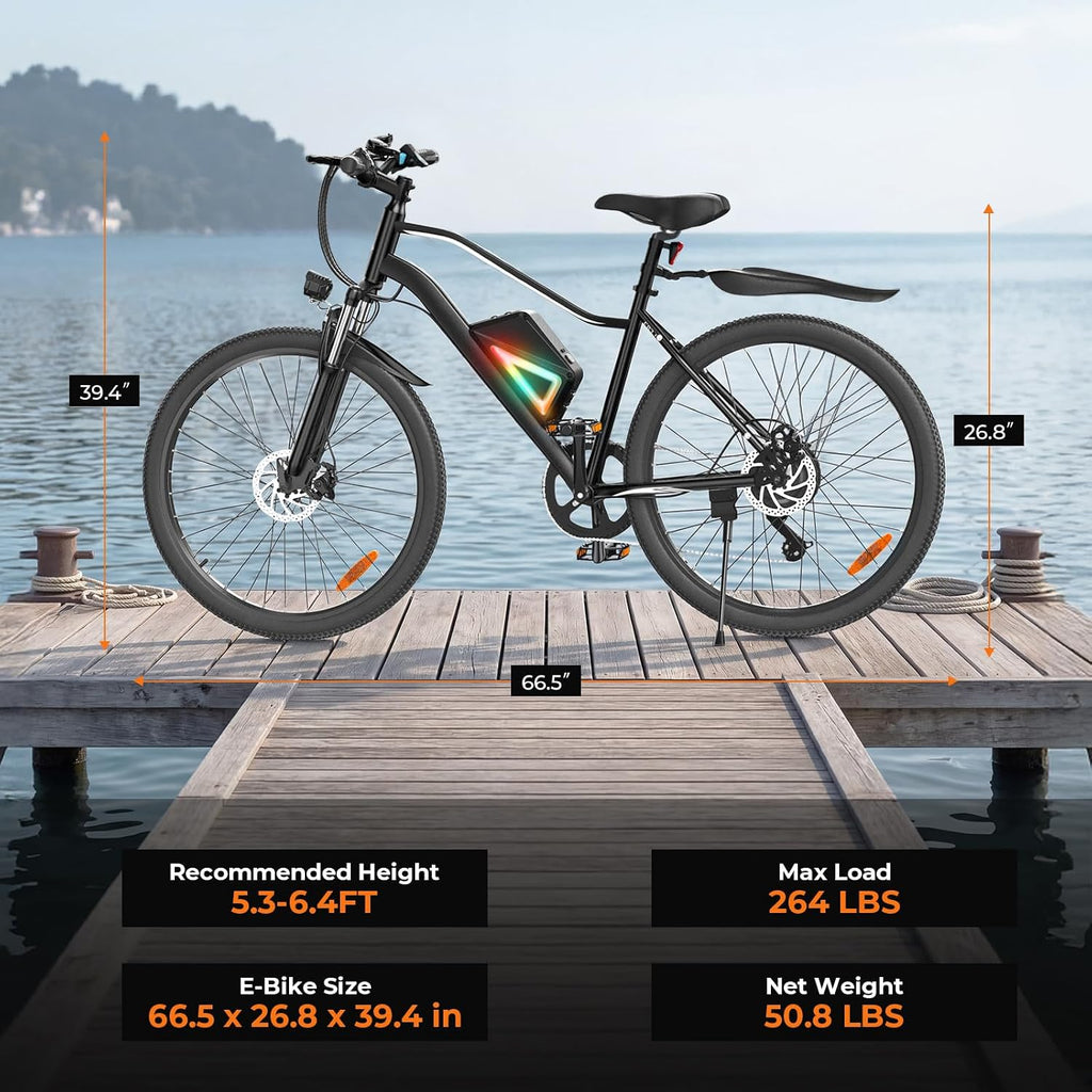 26" Electric Bike for Adults with 1000W Peak Motor, App Control, Front Suspension, Up to 20 MPH & 70+ Miles Range
