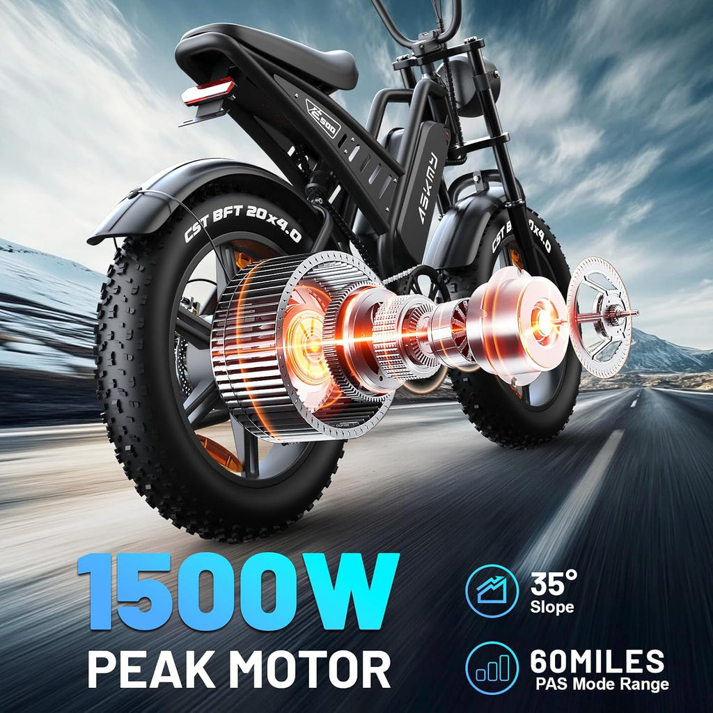 20" Fat Tire Electric Mountain Bike for Adults, Peak 1500W Motor, All-Terrain E-Bike with Up to 60 Miles Pedal-Assist Range