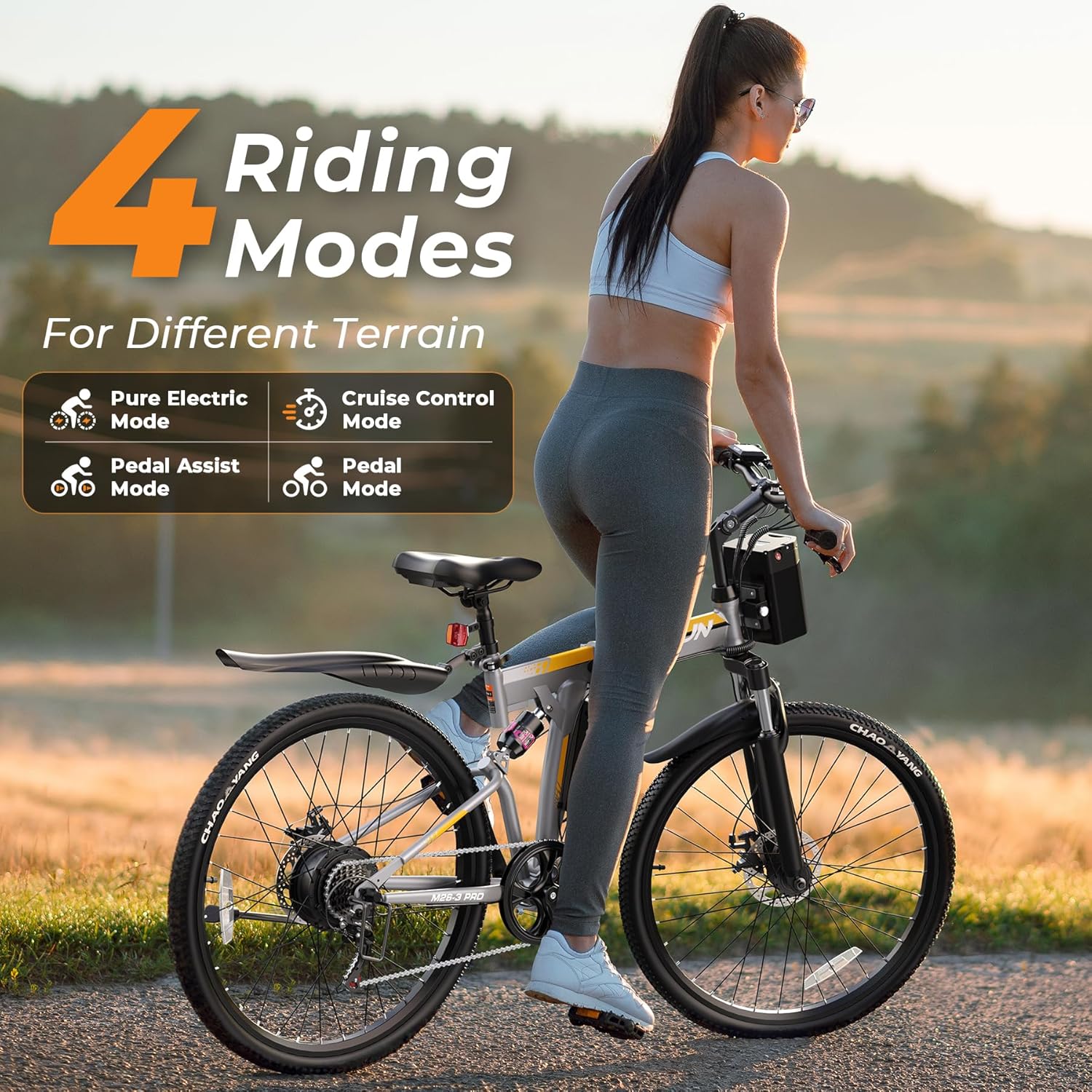 26" Foldable Electric Bike for Adults, Peak 750W Motor, Up to 20 MPH, All-Terrain E-Bike with Full Suspension & Up to 50 Miles Range