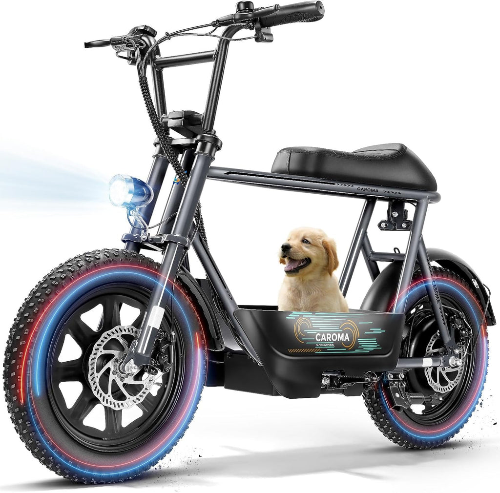 Electric Scooter with Seat for Adults, 1200W Peak Motor, 16" × 3" Fat Tires, Up to 20 MPH & 30 Miles Range with Storage Basket