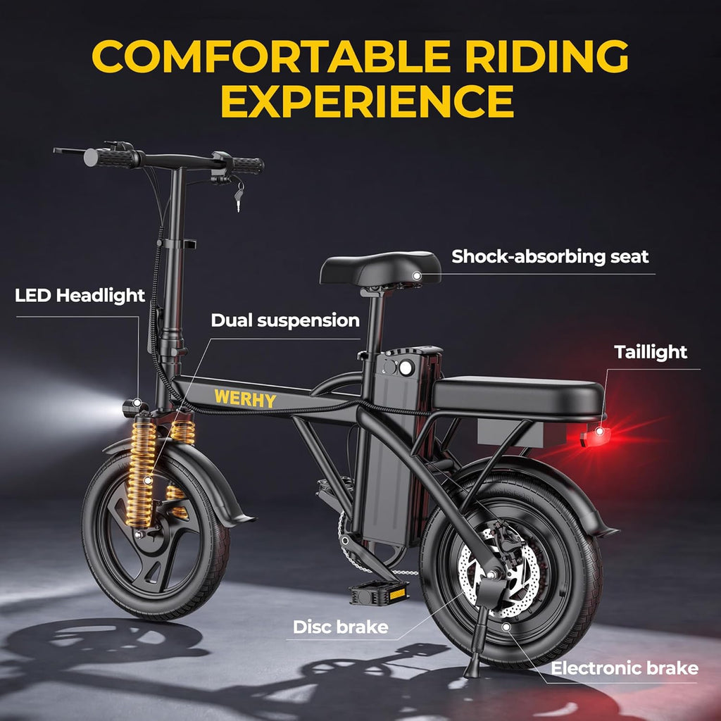 14" Foldable Electric Bike for Adults & Teens, Peak 500W Motor, Mini Commuter E-Bike with Up to 30 Miles Pedal-Assist Range