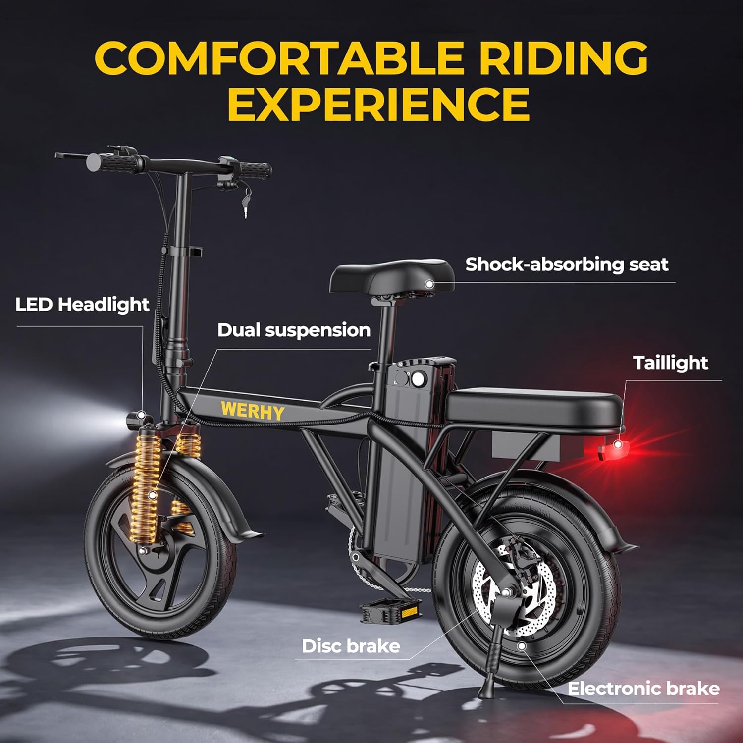 14" Foldable Electric Bike for Adults & Teens, Peak 500W Motor, Mini Commuter E-Bike with Up to 30 Miles Pedal-Assist Range
