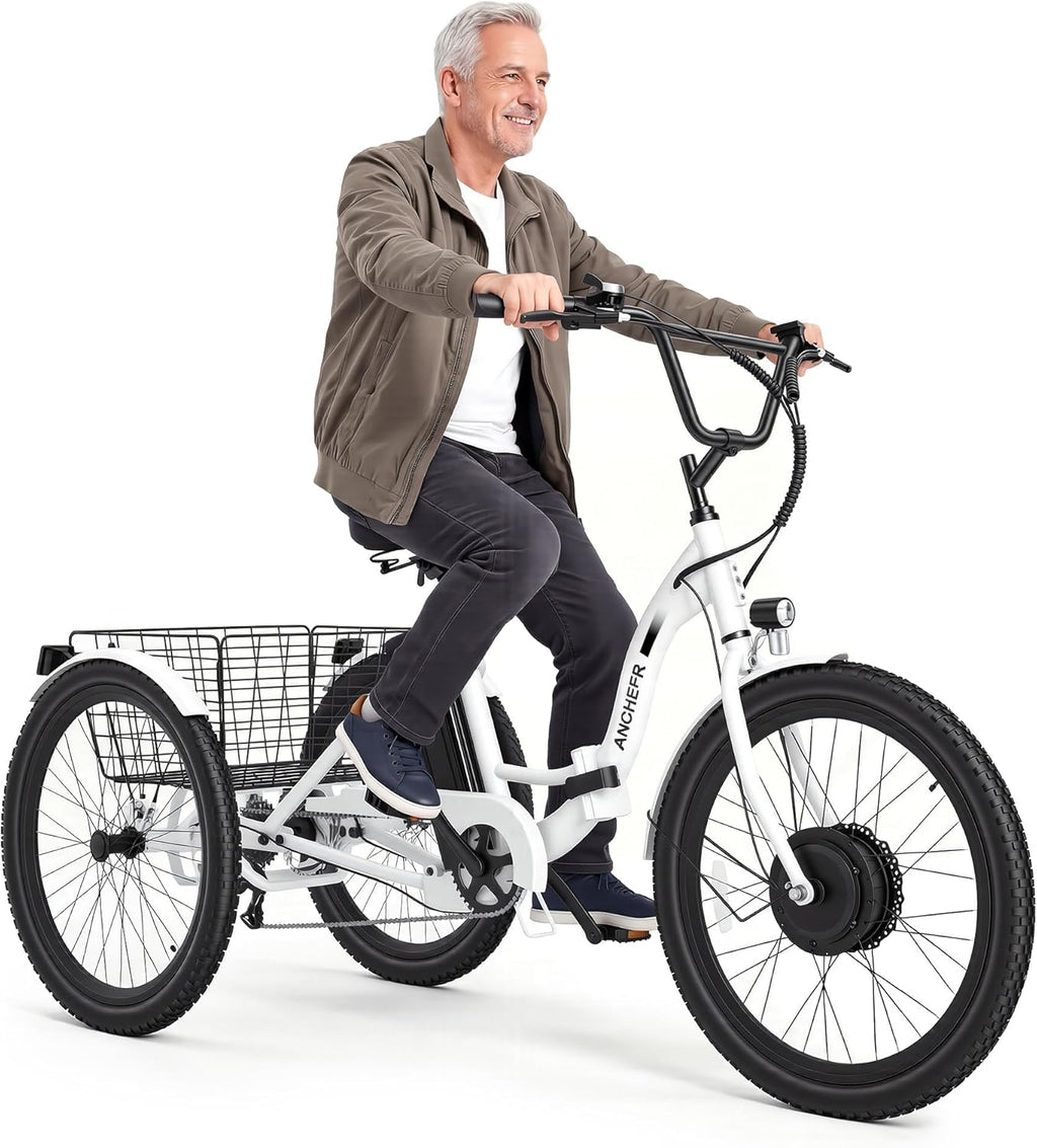 24" Folding Electric Tricycle for Adults with 600W Peak Motor, 3-Wheel Design, Rear Differential, Storage Basket & Up to 15.5 MPH