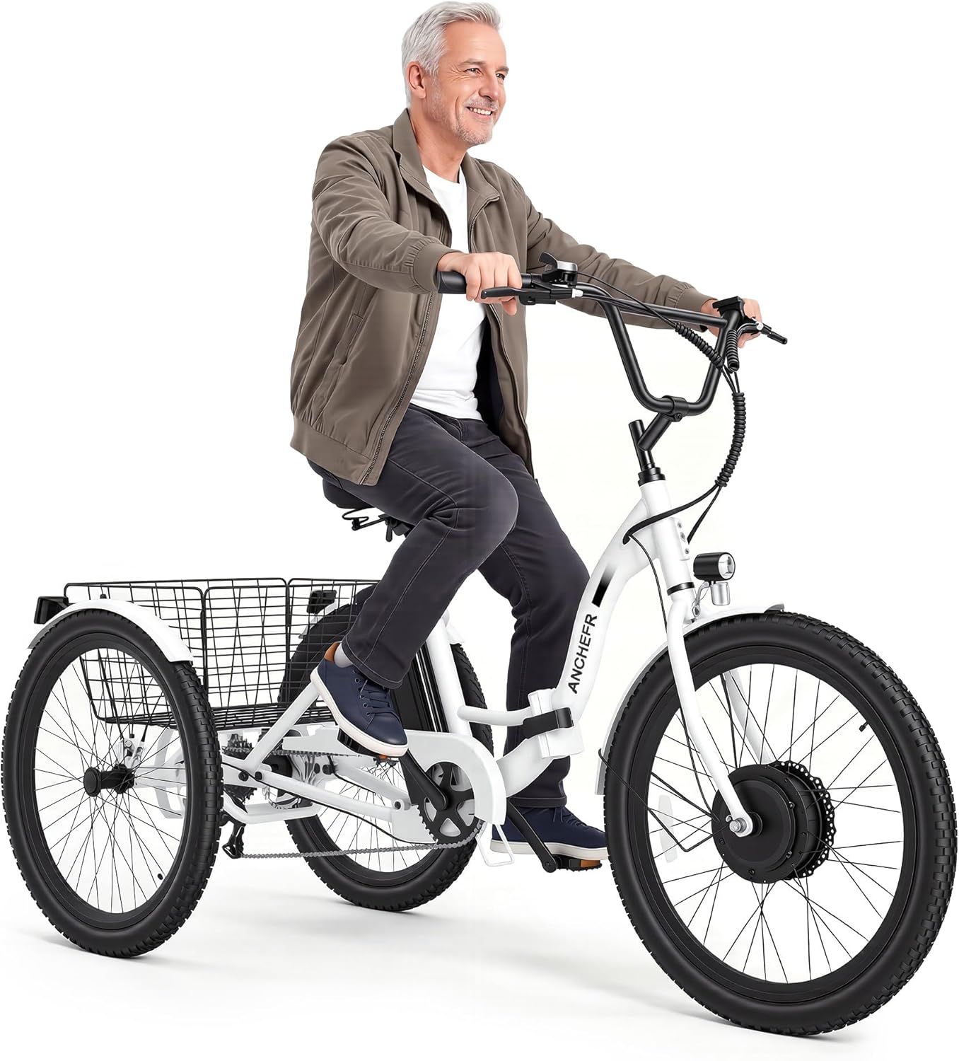 24" Folding Electric Tricycle for Adults with 600W Peak Motor, 3-Wheel Design, Rear Differential, Storage Basket & Up to 15.5 MPH
