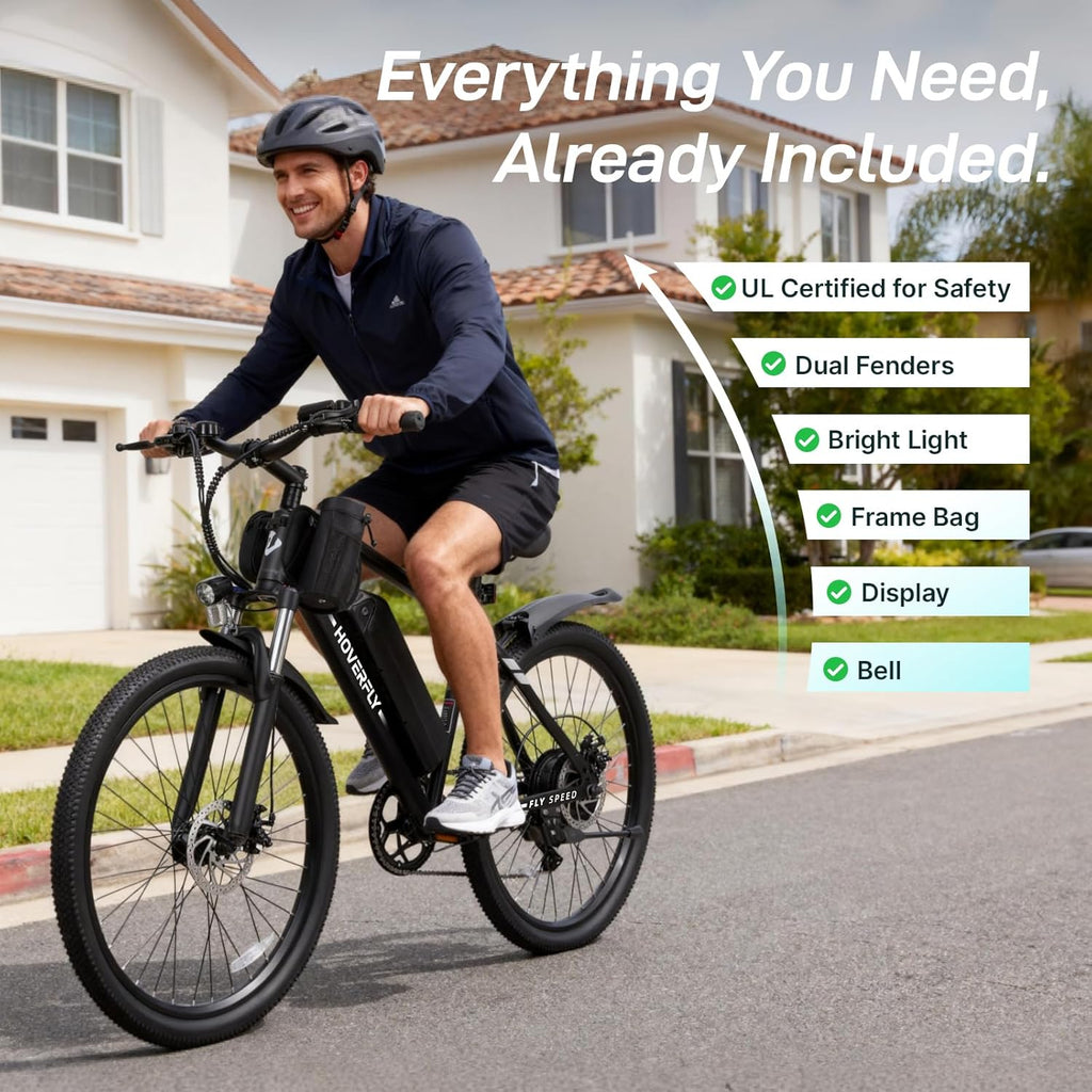 750W/500W Peak Electric Bike for Adults, 26"/16" E-Bike Options, Up to 15.5–20 MPH Speed, Removable Power Pack, UL 2849 Certified Commuter & Trail Bicycle