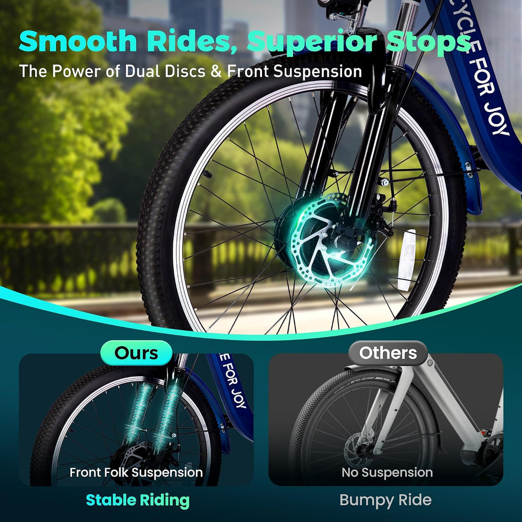 24" Electric Tricycle for Adults, 7-Speed Commuter Trike, Hydraulic Disc Brakes, Multi-Suspension, Removable Rechargeable Power Pack