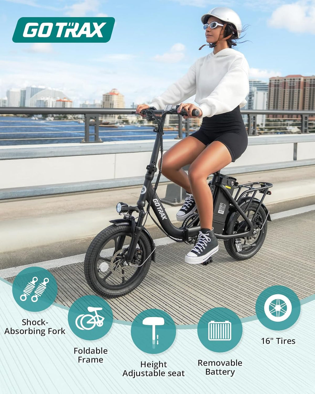 16" Foldable Electric Bike for Adults & Teens, 500W Peak Motor, Up to 15.5 MPH, Up to 28 Mile Range, Adjustable Commuter E-Bike with Front Suspension