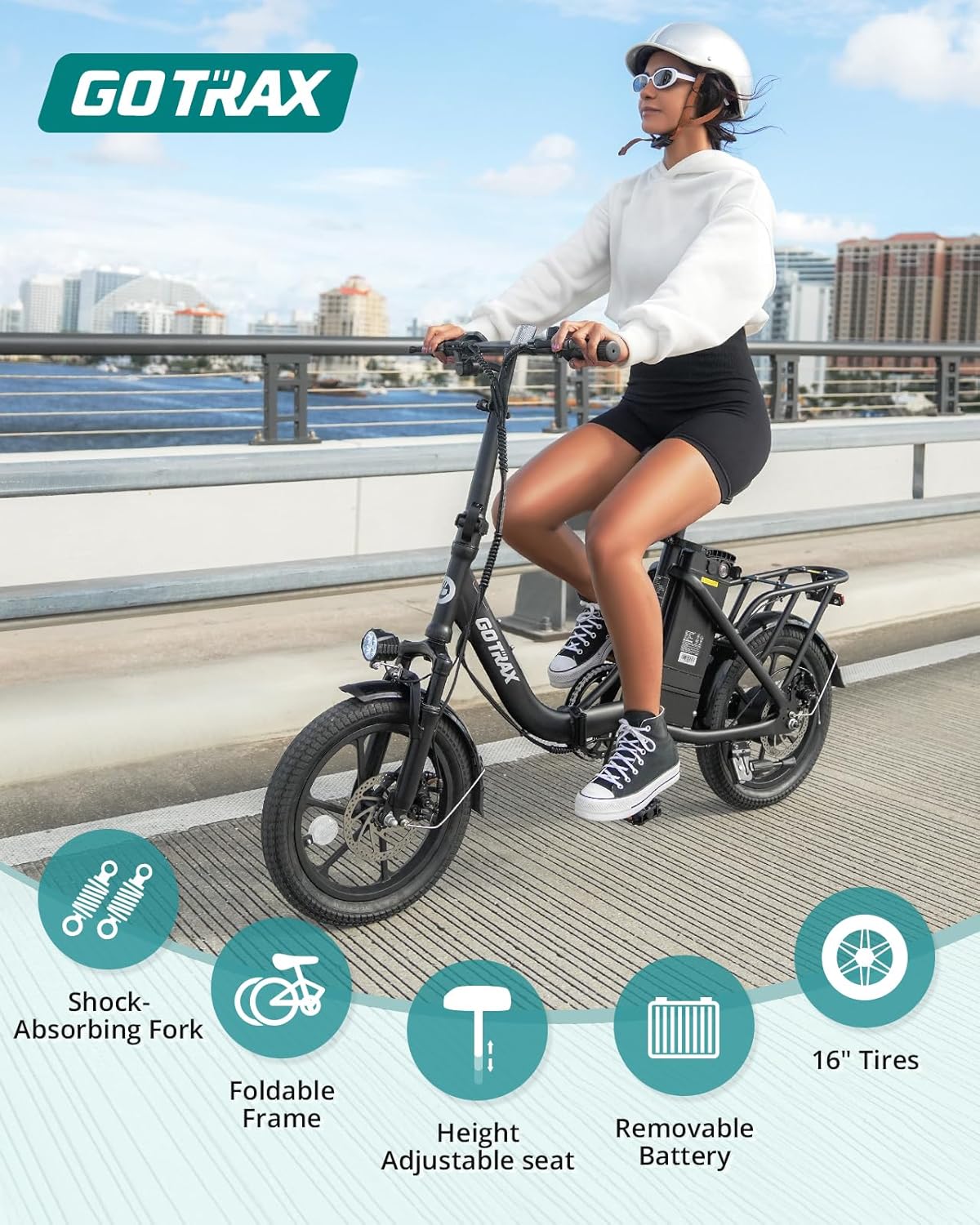 16" Foldable Electric Bike for Adults & Teens, 500W Peak Motor, Up to 15.5 MPH, Up to 28 Mile Range, Adjustable Commuter E-Bike with Front Suspension
