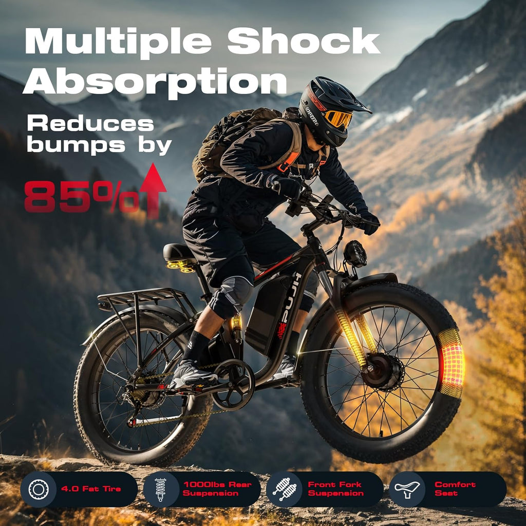 4000W Dual Motor Electric Bike for Adults, 24" Fat Tire E-Bike with Up to 110 Miles Range, Full Suspension, Hydraulic Disc Brakes & All-Terrain Off-Road Performance