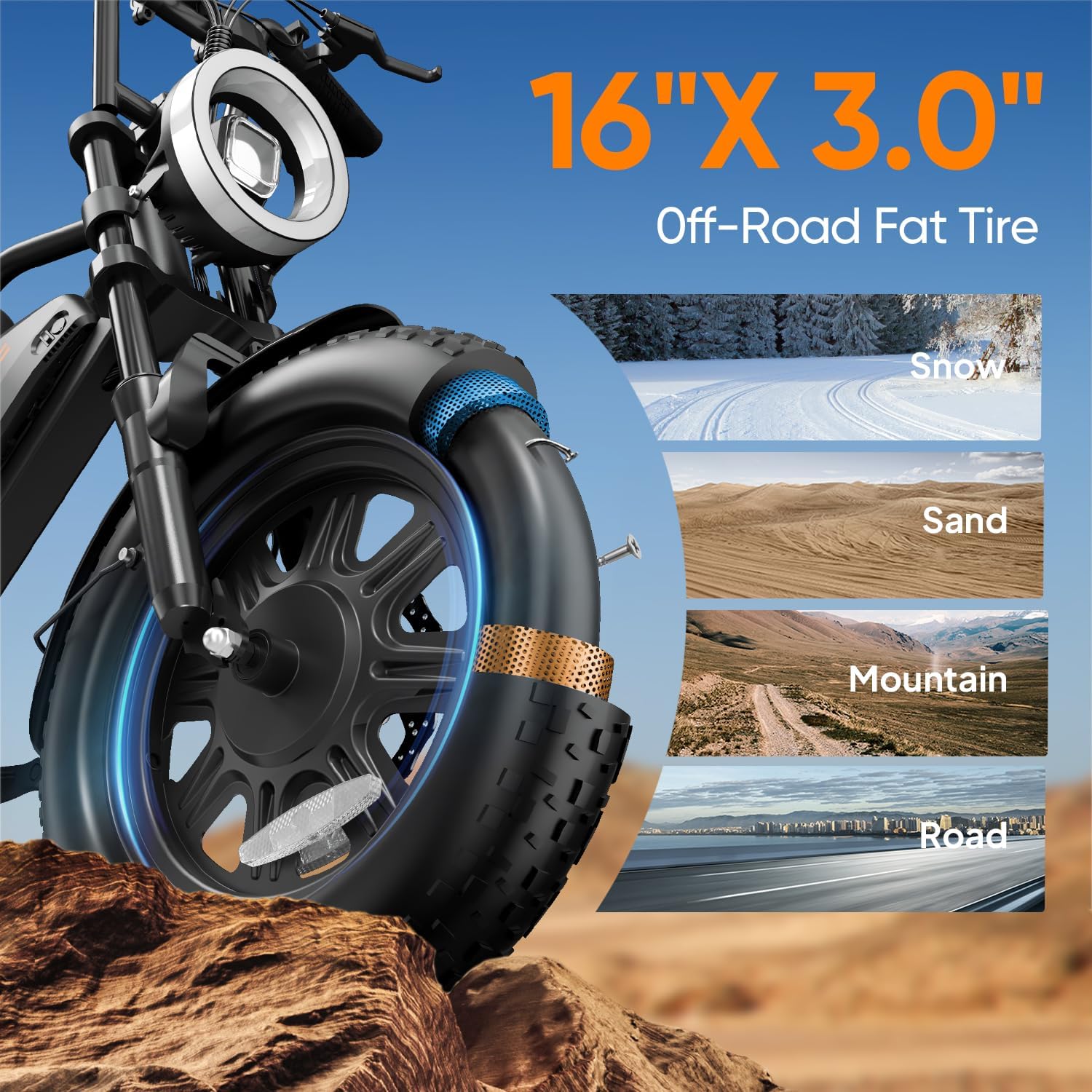 Electric Dirt Bike for Adults & Teens, 16" Fat Tire All-Terrain E-Bike with Storage Box, Removable Power Pack, UL 2849 Certified