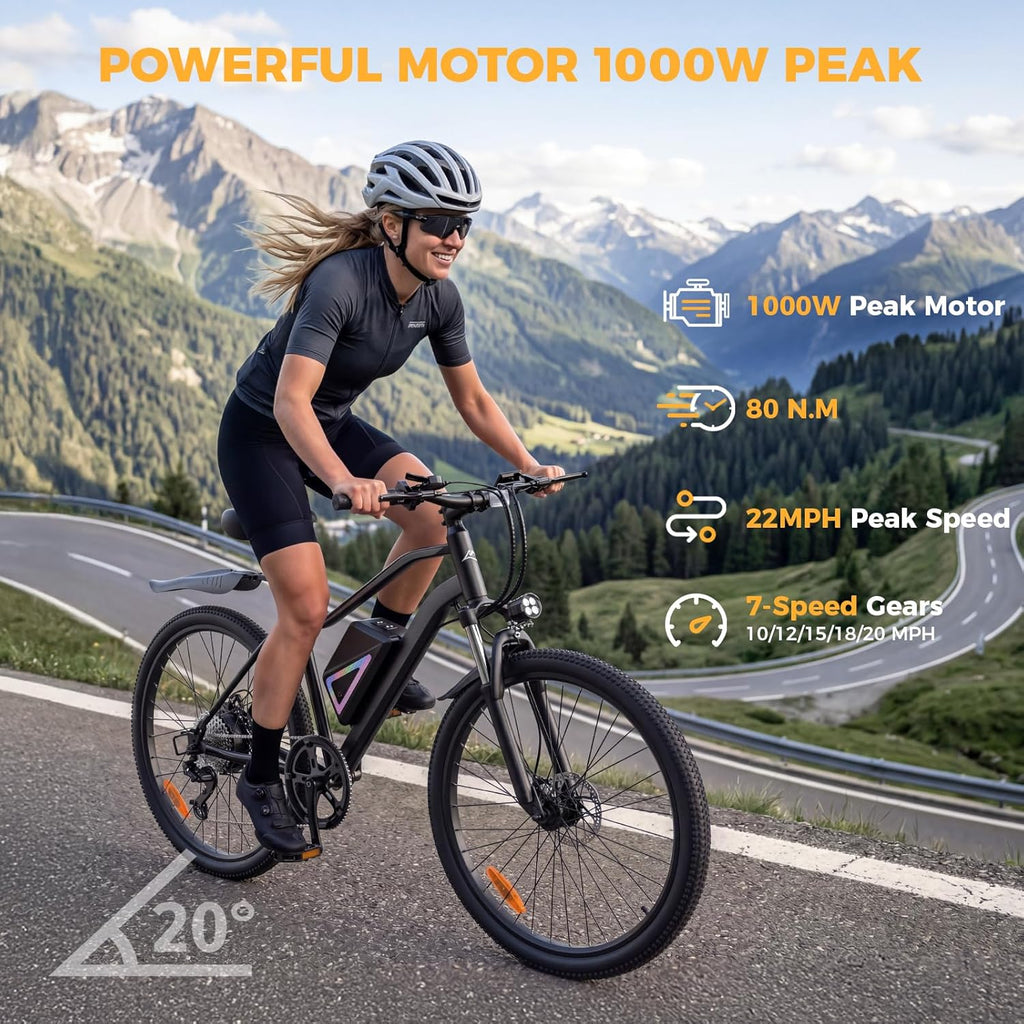 Electric Bike for Adults, 26" Commuter & 14" Foldable E-Bike, 1000W/1500W Peak Motor, Up to 55–80 Miles Range, Removable Power Pack for Urban Commuting