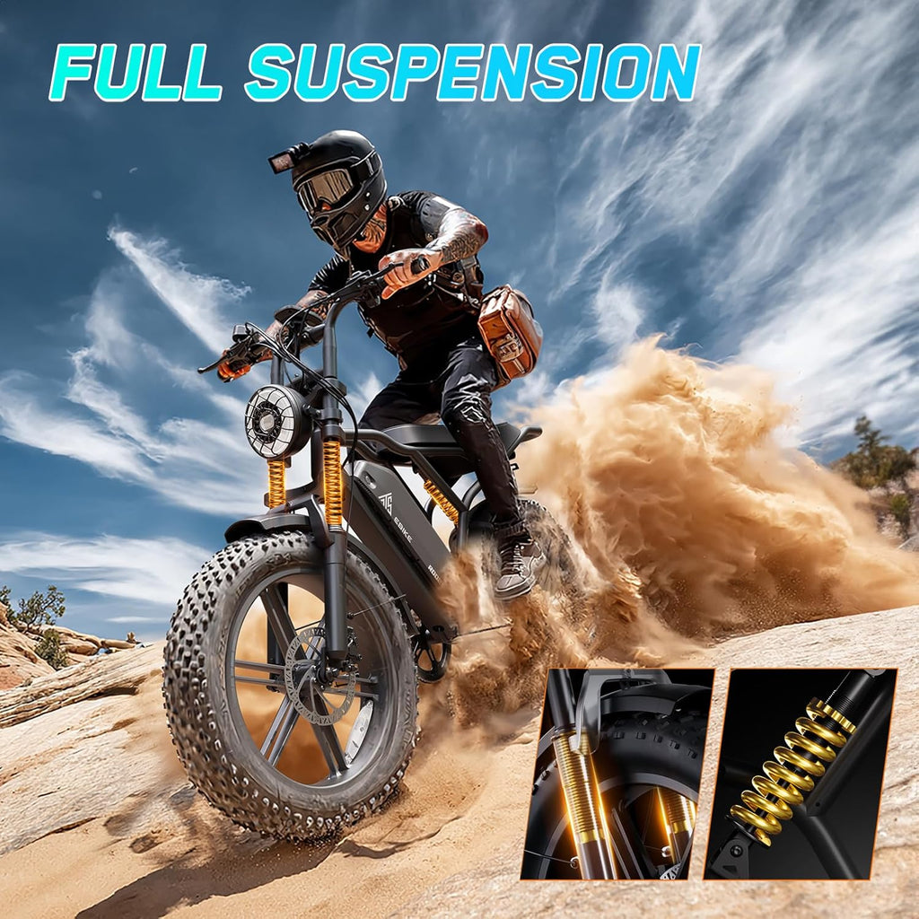 1500W Peak Electric Bike for Adults, 20" Fat Tire All-Terrain E-Bike, Up to 60–110 Miles Range, Electric Dirt Bike Style, UL 2849 Certified