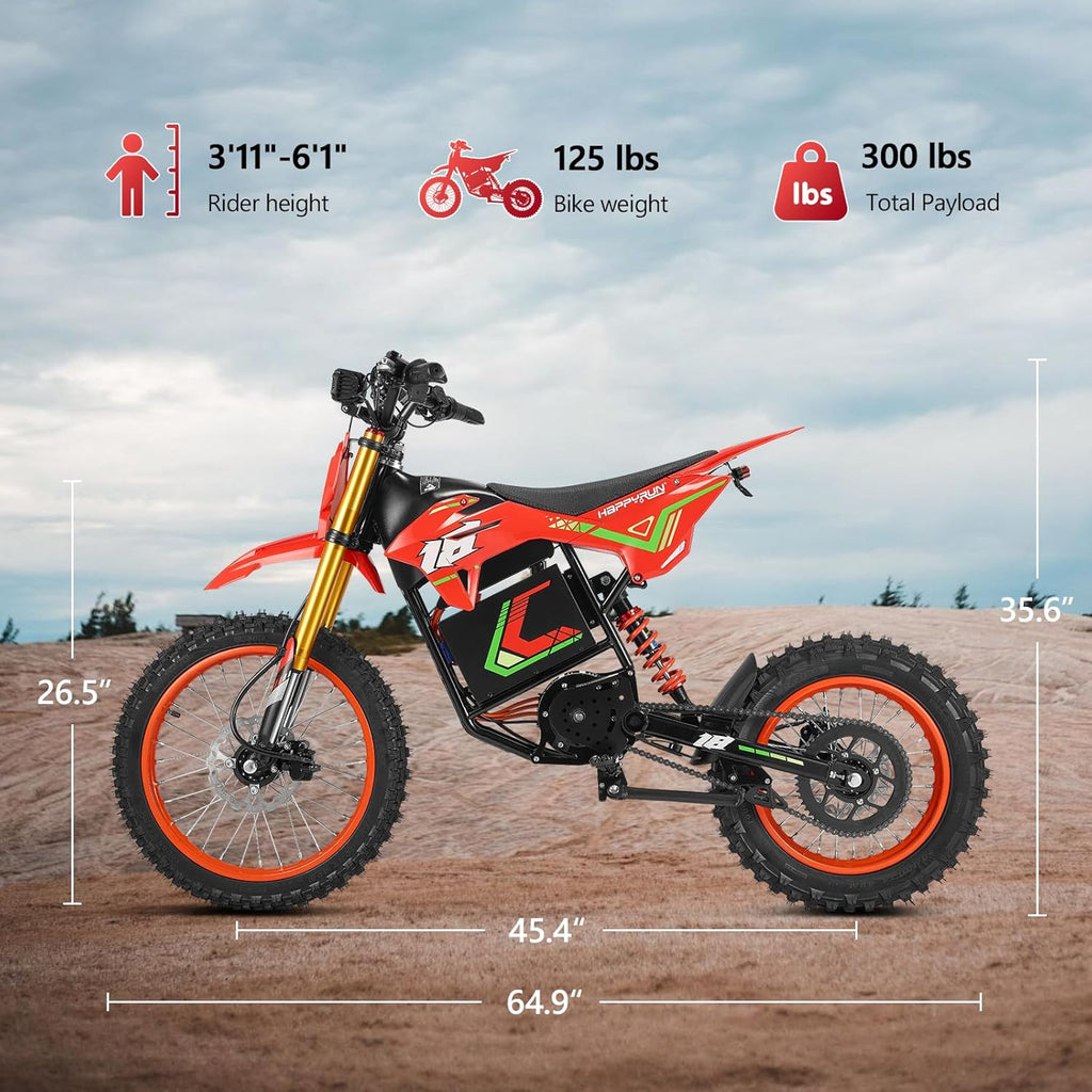 Electric Dirt Bike for Adults, 6000W Peak Mid-Drive Motor, Up to 46 MPH, Up to 60 Mile Range, Full Suspension, Dual Hydraulic Brakes