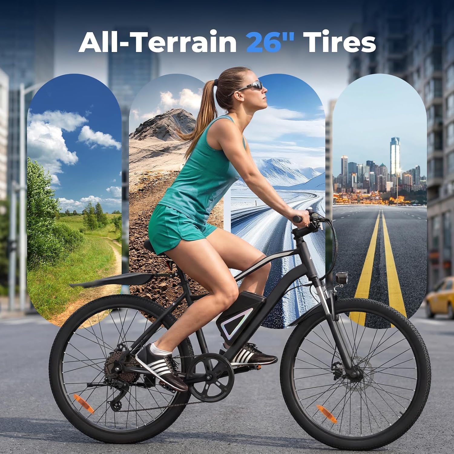 26" Electric Bike for Adults, Peak 1000W Motor, 5-Speed Commuter E-Bike, Up to 20 MPH & 60+ Miles Range with Front Suspension