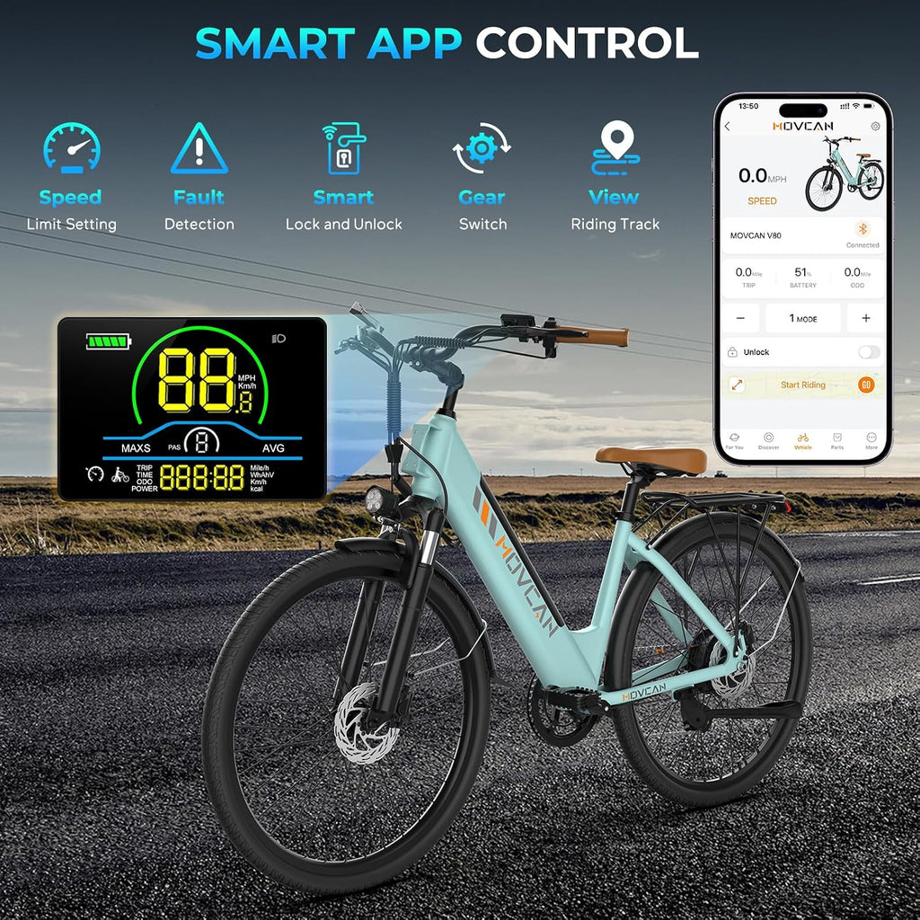26" Electric City Cruiser Bike for Adults, 1000W Motor, Up to 28 MPH, Up to 70 Mile Range, 7-Speed Electric Mountain Bike for Commuting