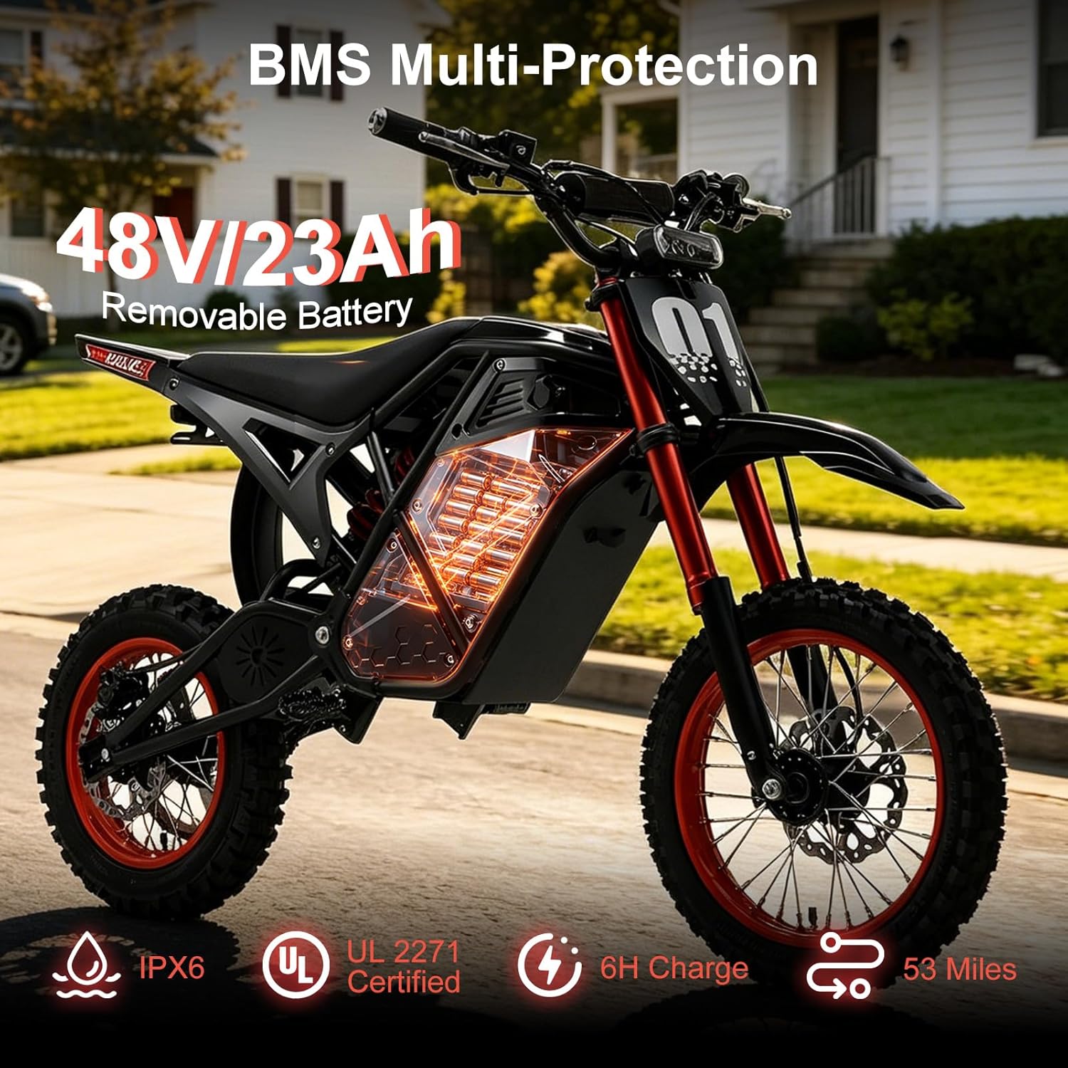 Off-Road Electric Dirt Bike for Teens & Adults – 3600W Mid-Drive Motor, 38 MPH Electric Motorcycle with Nitrogen Shock Absorbers