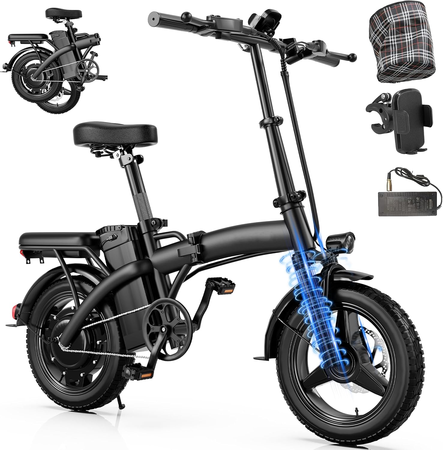 Folding Electric Bike for Adults & Teens with 550W Motor, Up to 25 MPH, 35 Miles Range, Front Suspension & Tool-Free Fold Design