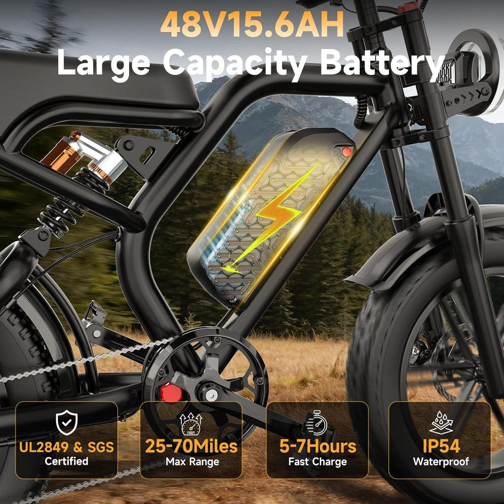20" × 4.0" Fat Tire Electric Bike for Adults, 1500W Peak Motor, Up to 20+ MPH, Dual Suspension, 7-Speed All-Terrain E-Bike