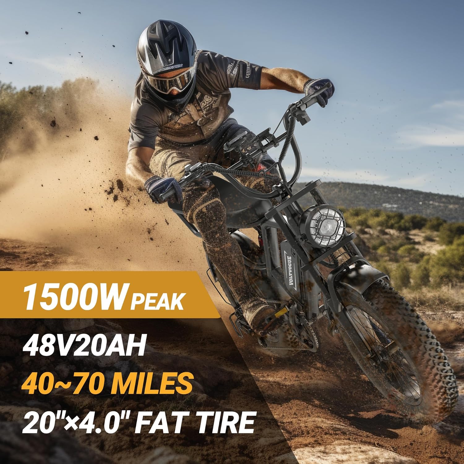 1500W Peak Electric Bike for Adults, Full Suspension Fat Tire E-Bike, Up to 31 MPH Speed, 25–70 Miles Range, Removable Power Pack, LED Headlight & All-Terrain Tires