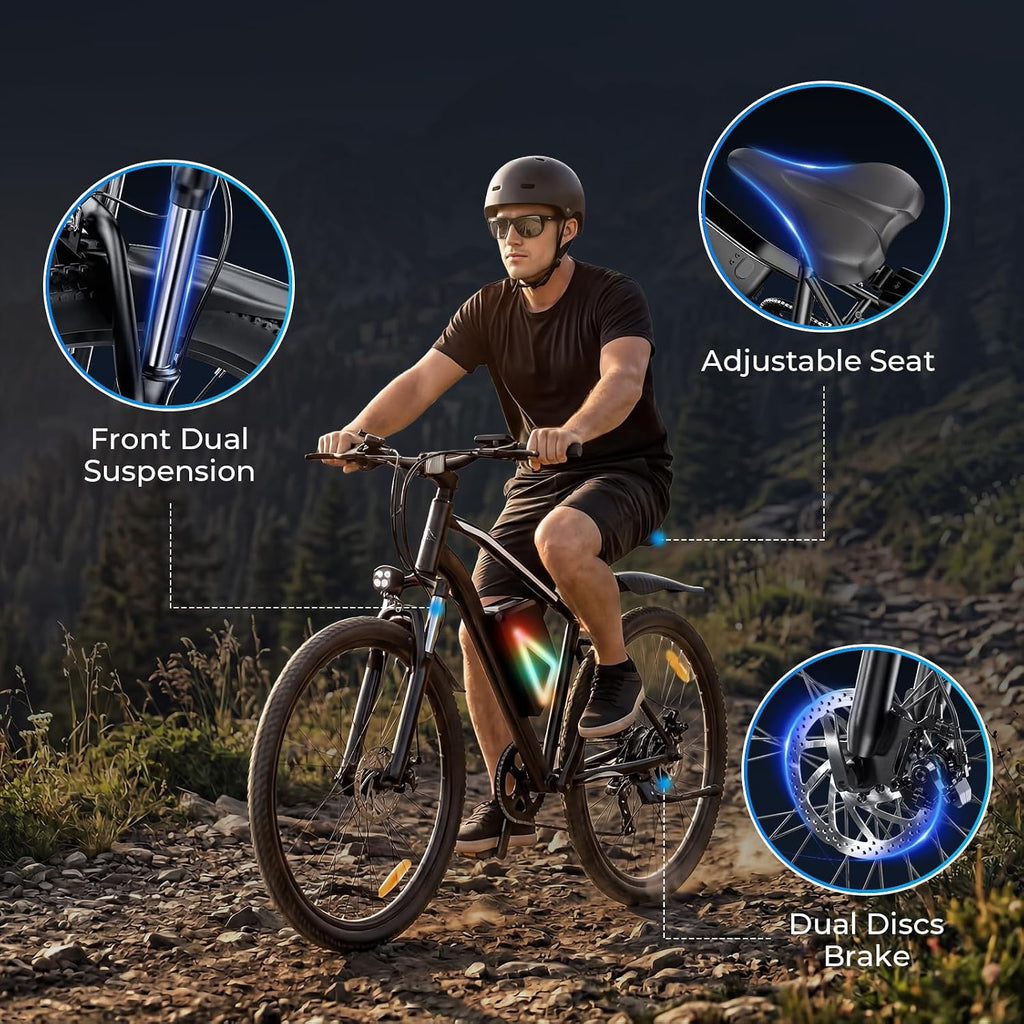 26" Electric Bike for Adults, 750W Motor, 7-Speed Commuter E-Bike, Up to 20 MPH, 50–60+ Mile Range, Adjustable Seat