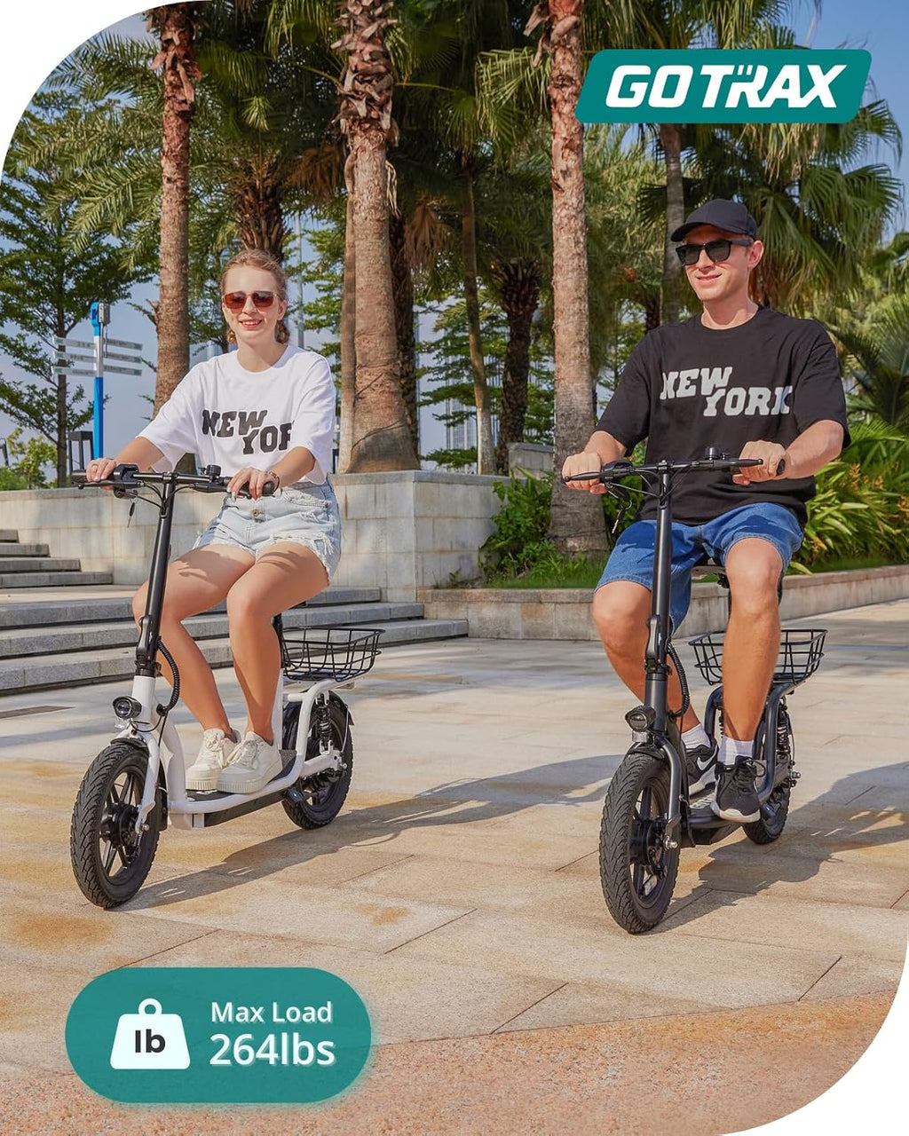 Electric Scooter with Seat for Adults, 350W–500W Motor, Up to 20 MPH, 19–25 Mile Range, All-Terrain Tires, Wide Deck & Rear Storage Basket