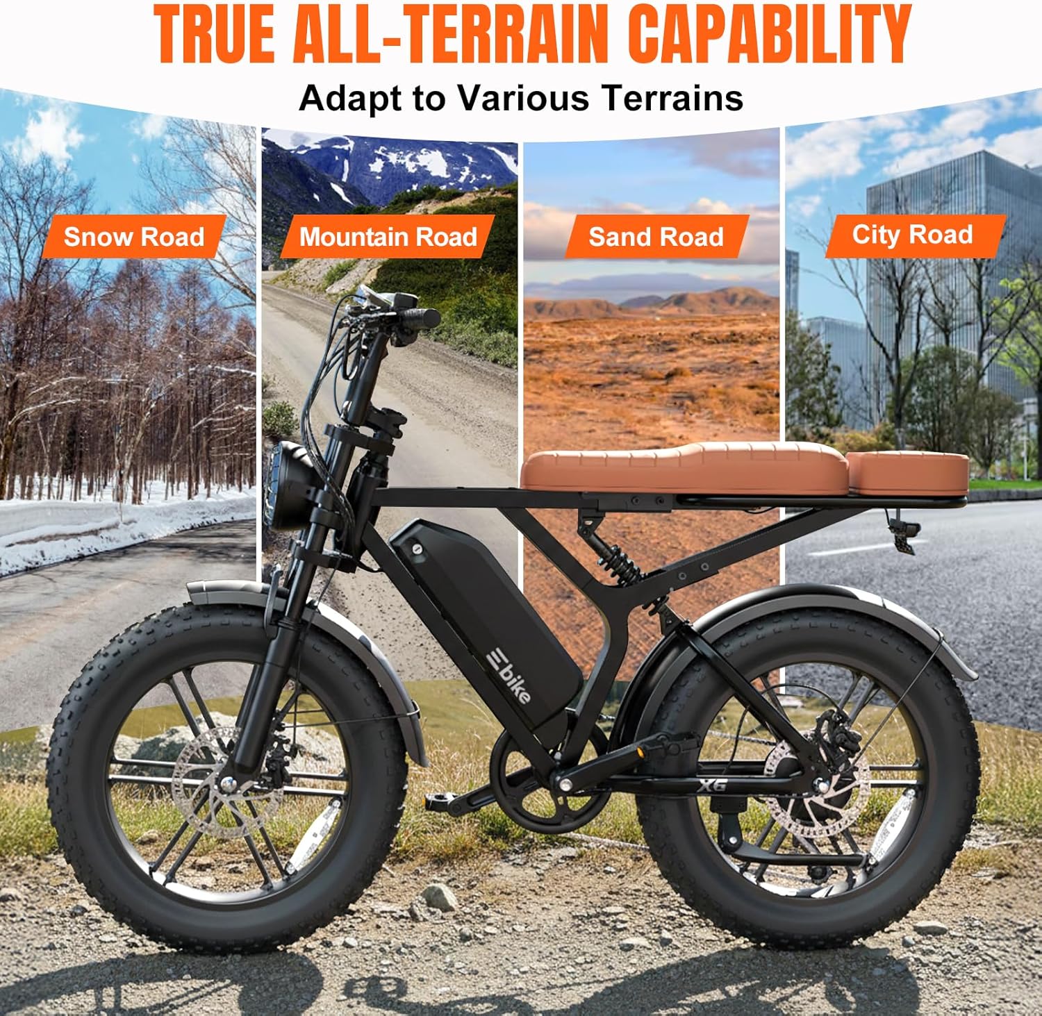 1500W Peak Electric Bike for Adults, 20" Fat Tire E-Bike with 60–100 Miles Range, Full Suspension, 7-Speed Gear System & Removable Power Pack, UL 2849 Certified