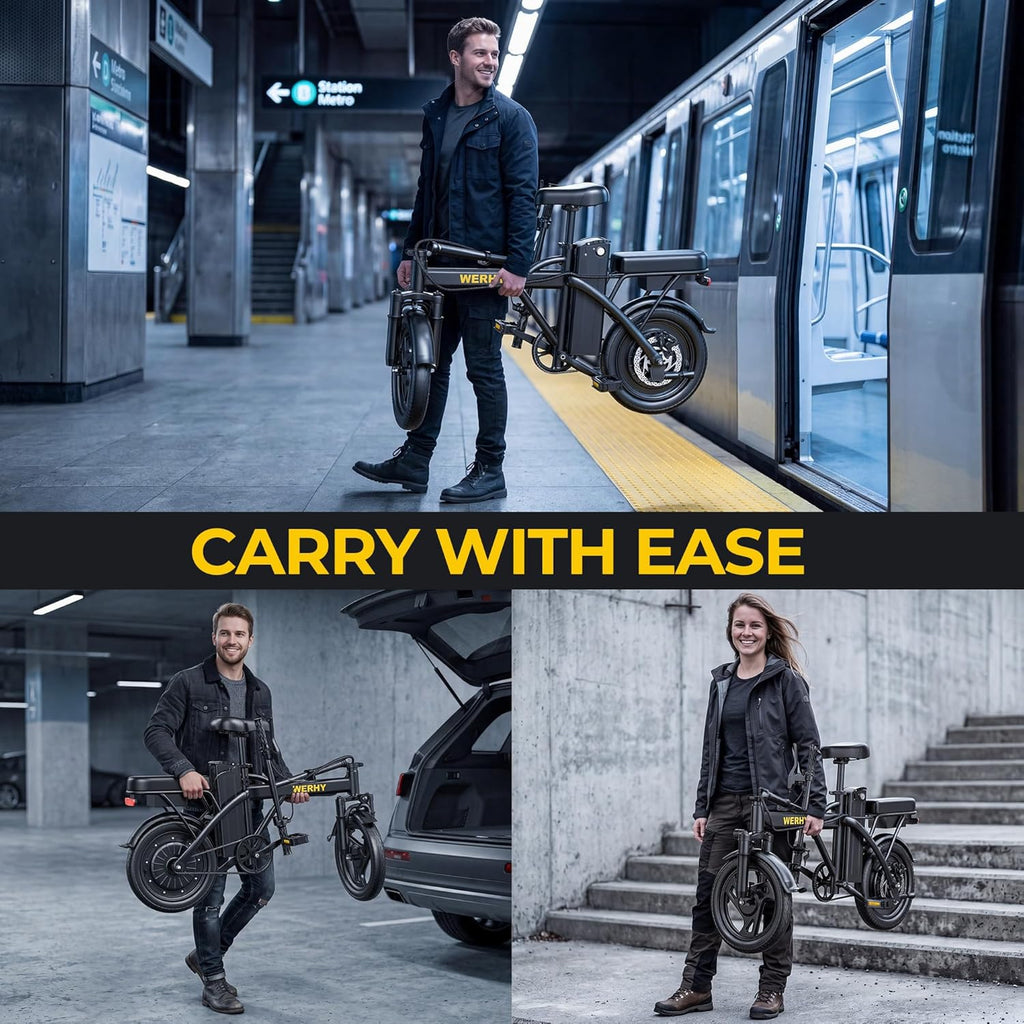 14" Foldable Electric Bike for Adults & Teens, Peak 500W Motor, Mini Commuter E-Bike with Up to 30 Miles Pedal-Assist Range