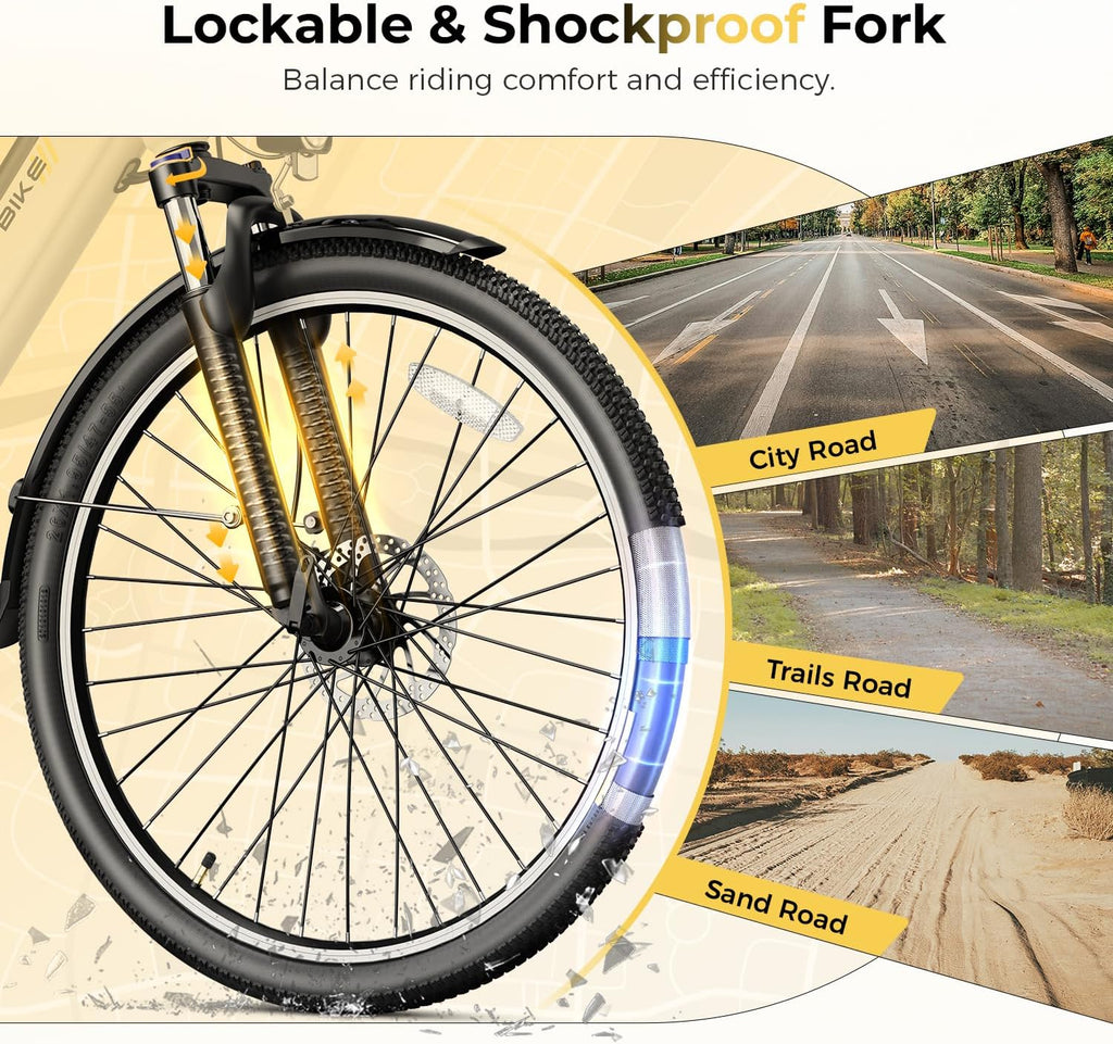 26" Electric Commuter Bike for Adults, 1200W Peak Motor, Up to 50 Mile Range, 7-Speed City E-Bike with Removable Power Pack