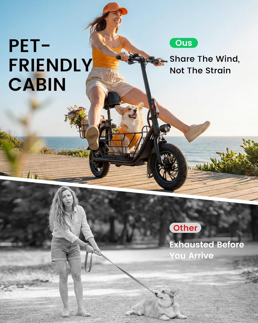 Foldable Electric Scooter with Seat for Adults, Peak 550W Motor, Up to 19 MPH, Commuter E-Scooter with Storage Basket & 20 Miles Range