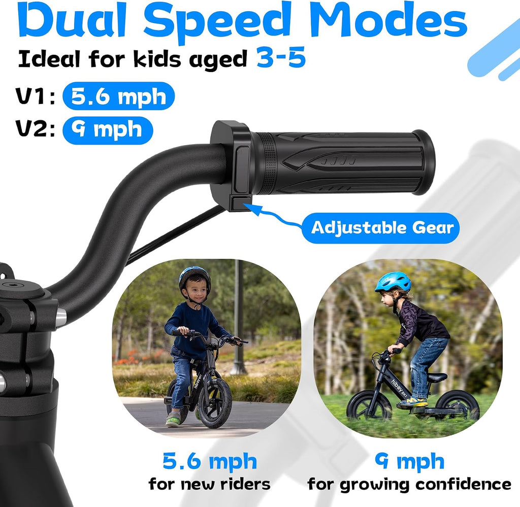 Kids Electric Balance Bike with 12" Tires, Up to 9 MPH, Adjustable Seat, Up to 4.9 Mile Range, Ride-On Bike for Ages 3–5