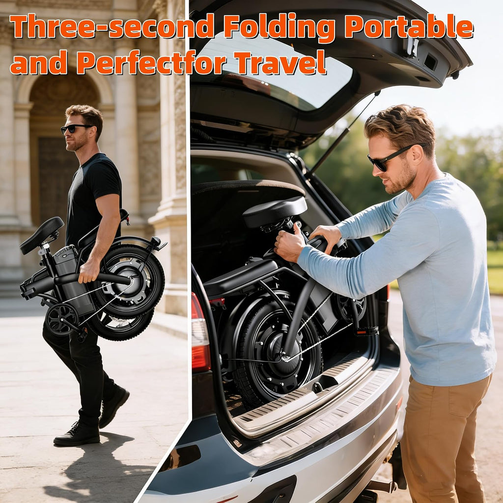 14" Foldable Electric Bike for Adults & Teens, Peak 550W Motor, Up to 25 MPH, Mini Commuter E-Bike with Up to 35 Miles Pedal-Assist Range